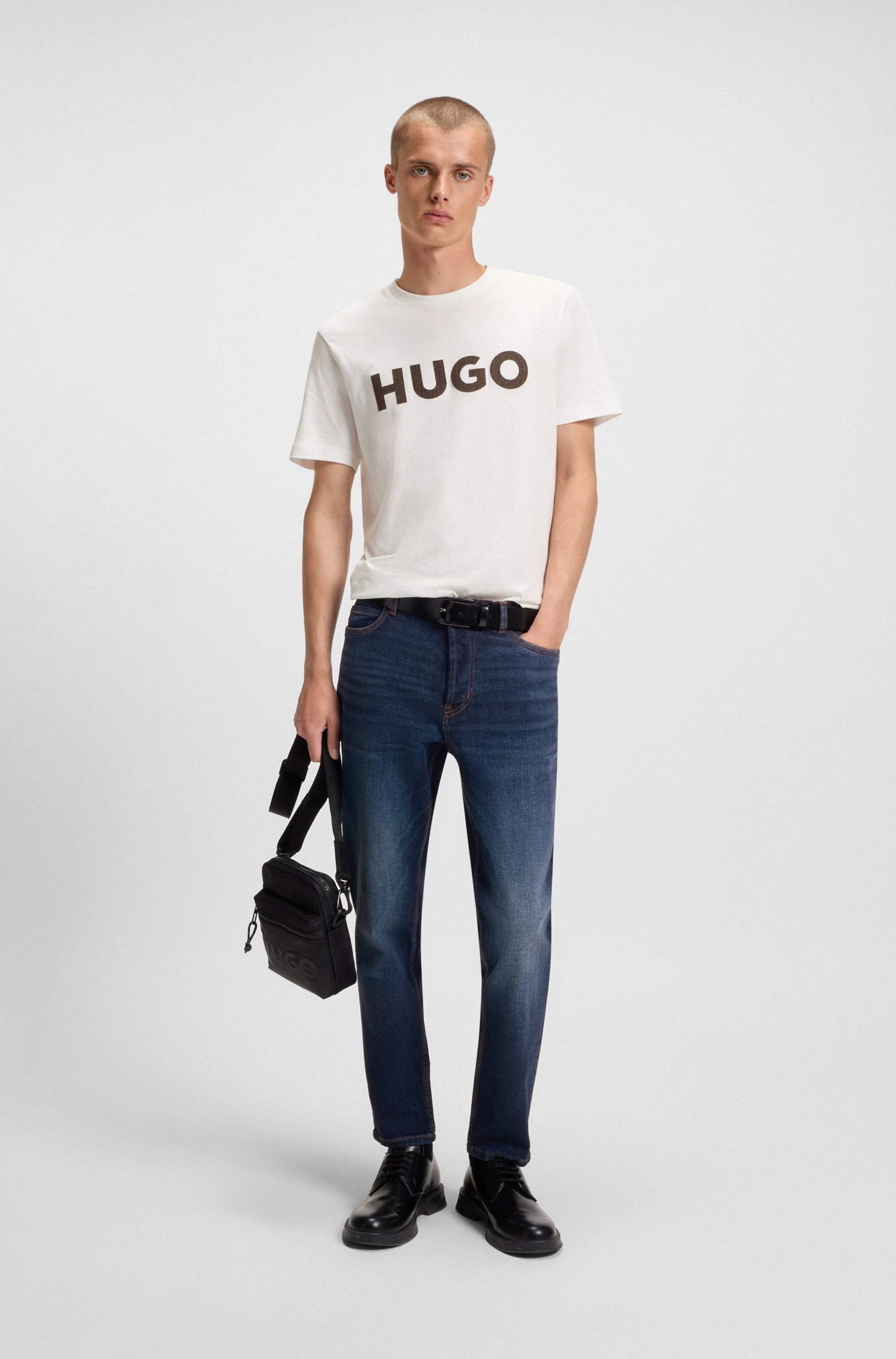 Tapered-fit jeans in dark-blue stretch denim