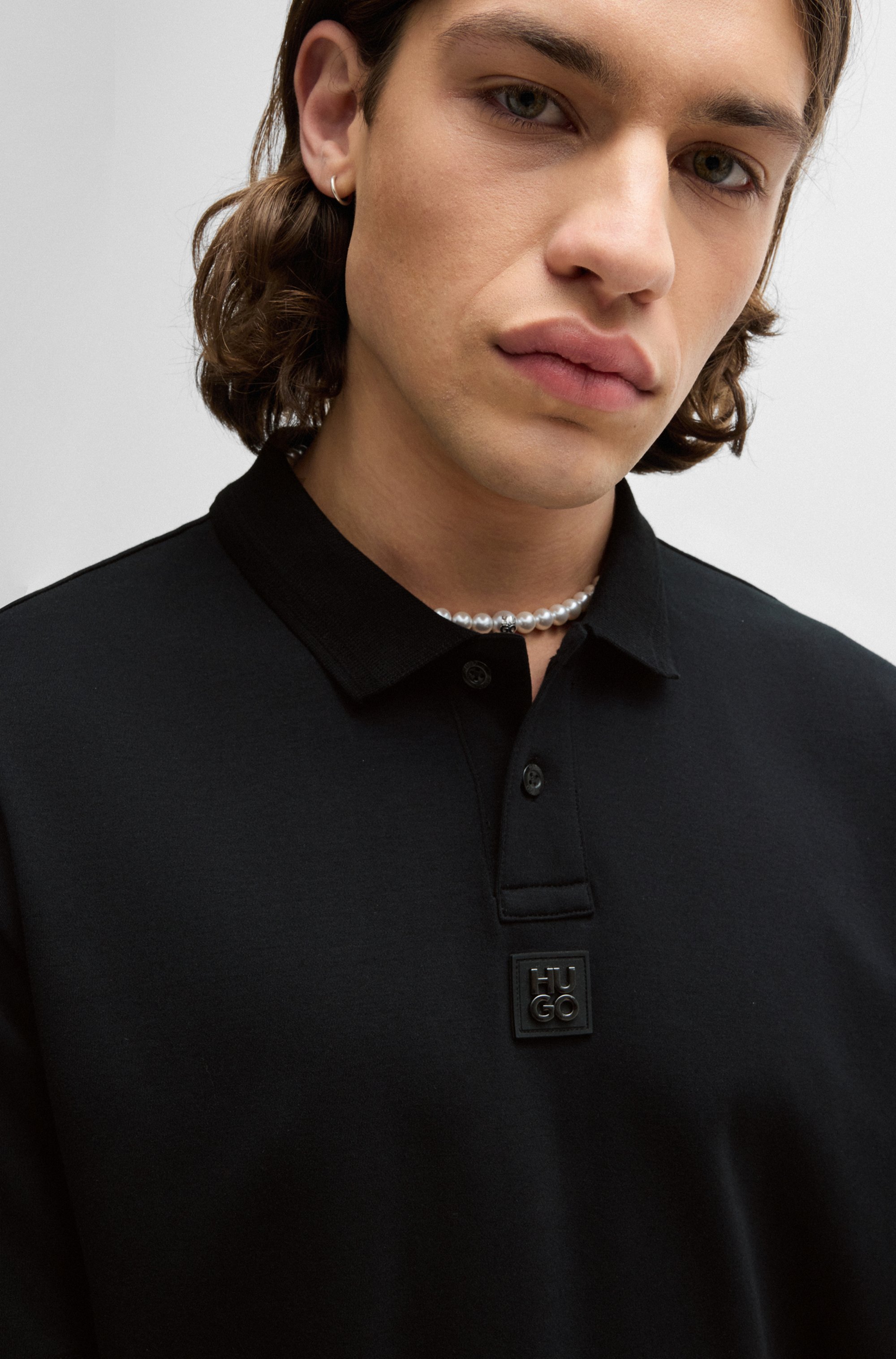 Interlock-cotton polo shirt with stacked logo
