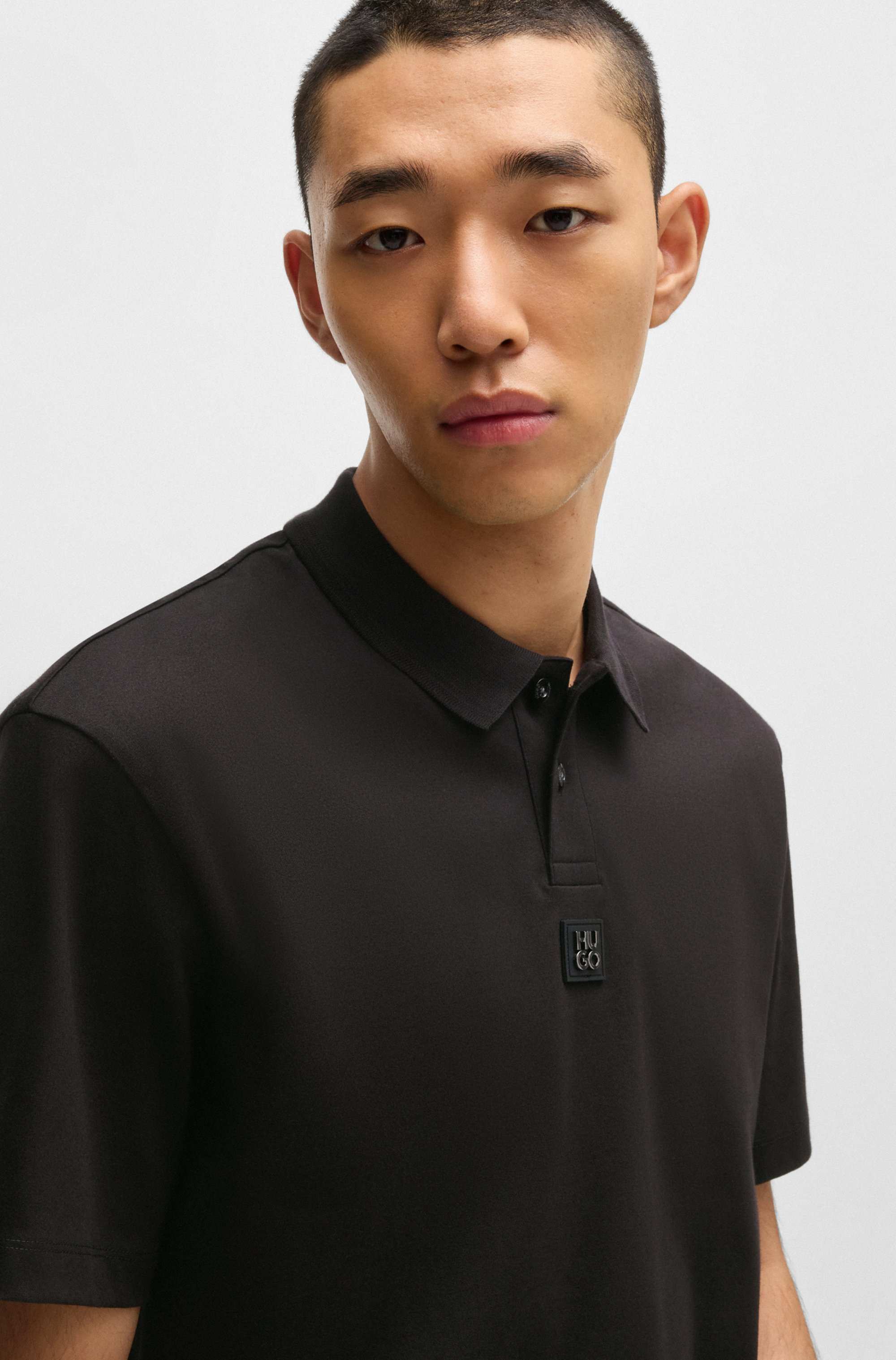 Interlock-cotton polo shirt with stacked logo