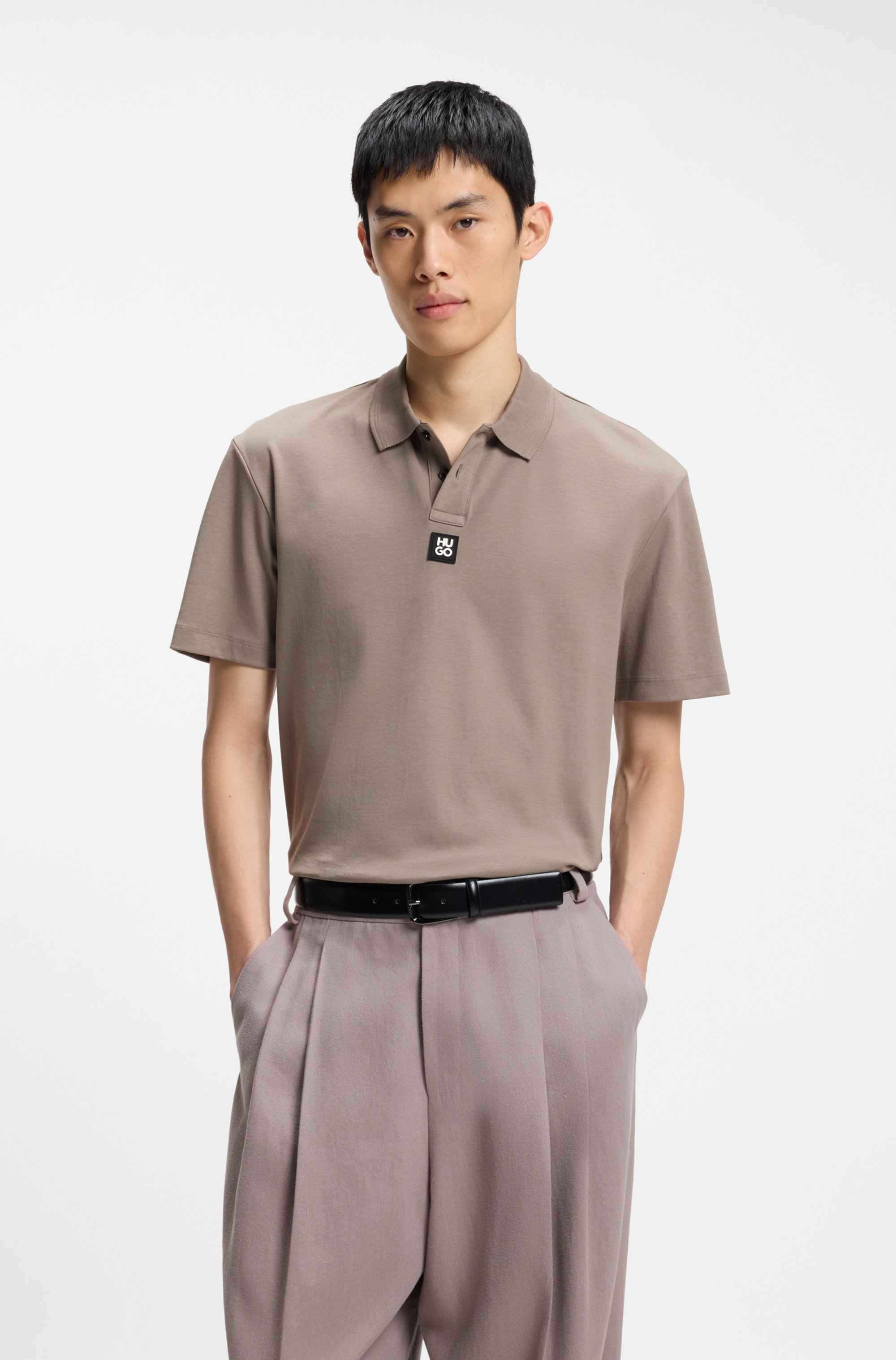 Interlock-cotton polo shirt with stacked logo
