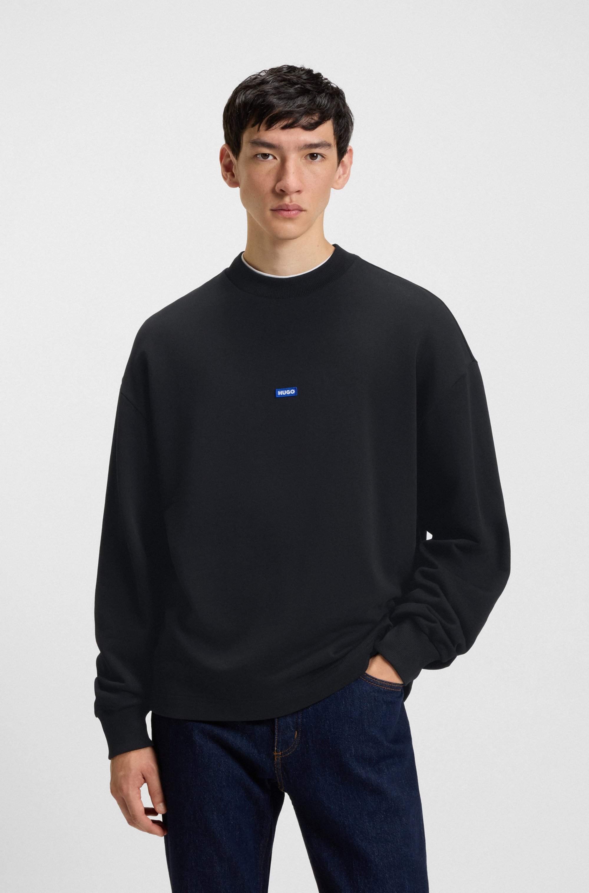 Cotton-terry sweatshirt with blue logo patch