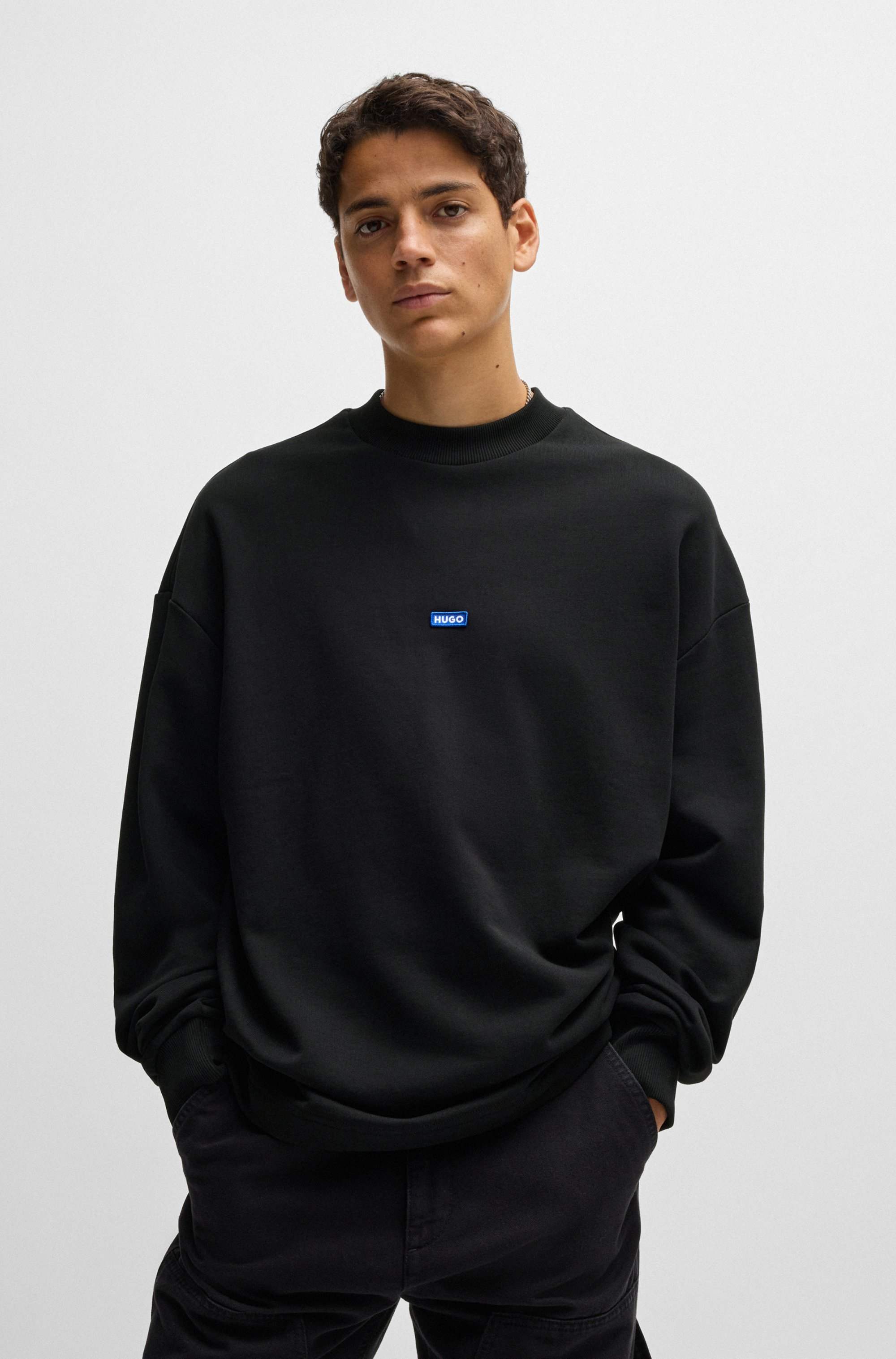 Cotton-terry sweatshirt with blue logo label