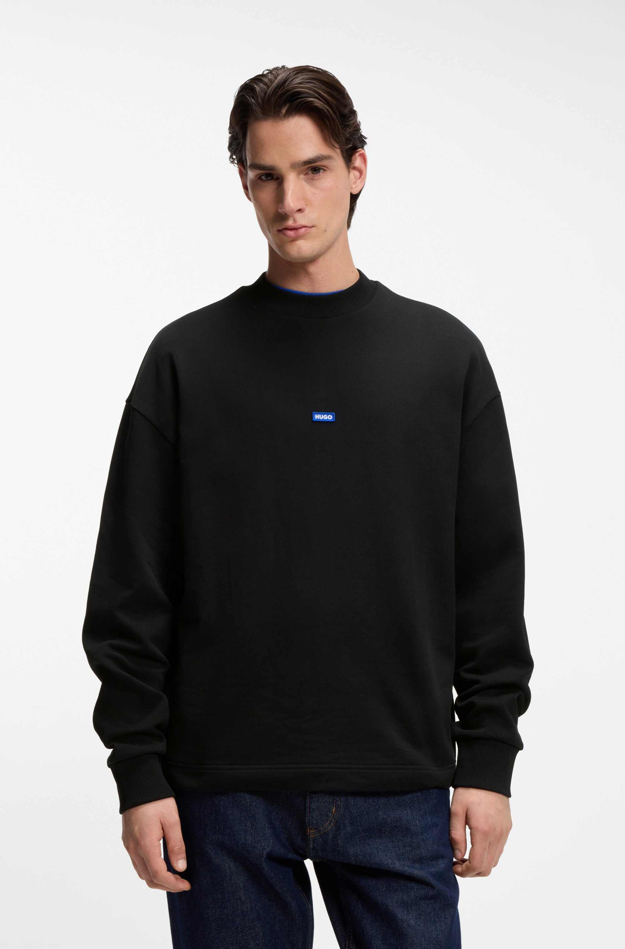 Cotton-terry sweatshirt with blue logo patch