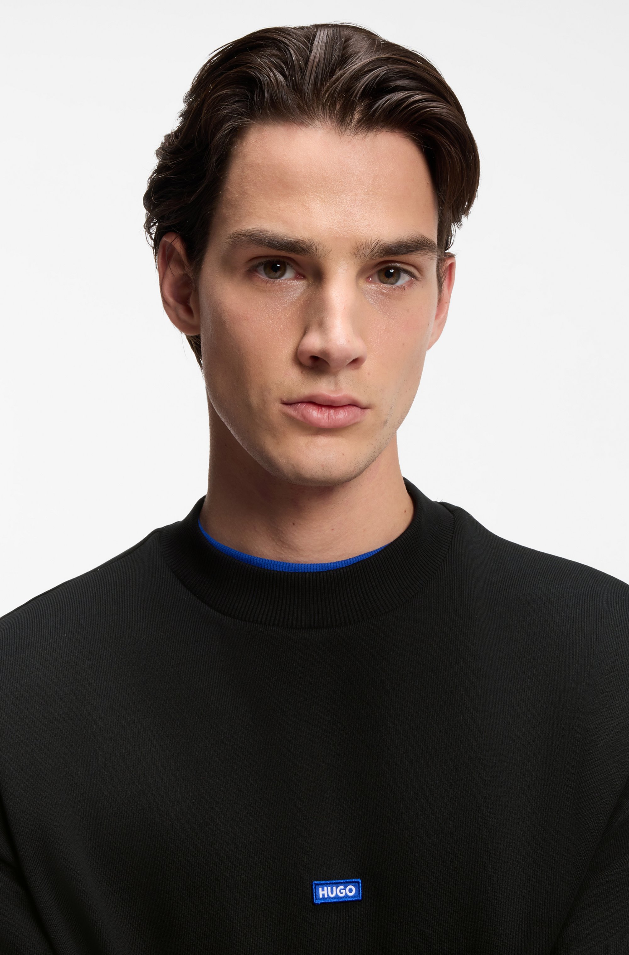 Cotton-terry sweatshirt with blue logo patch