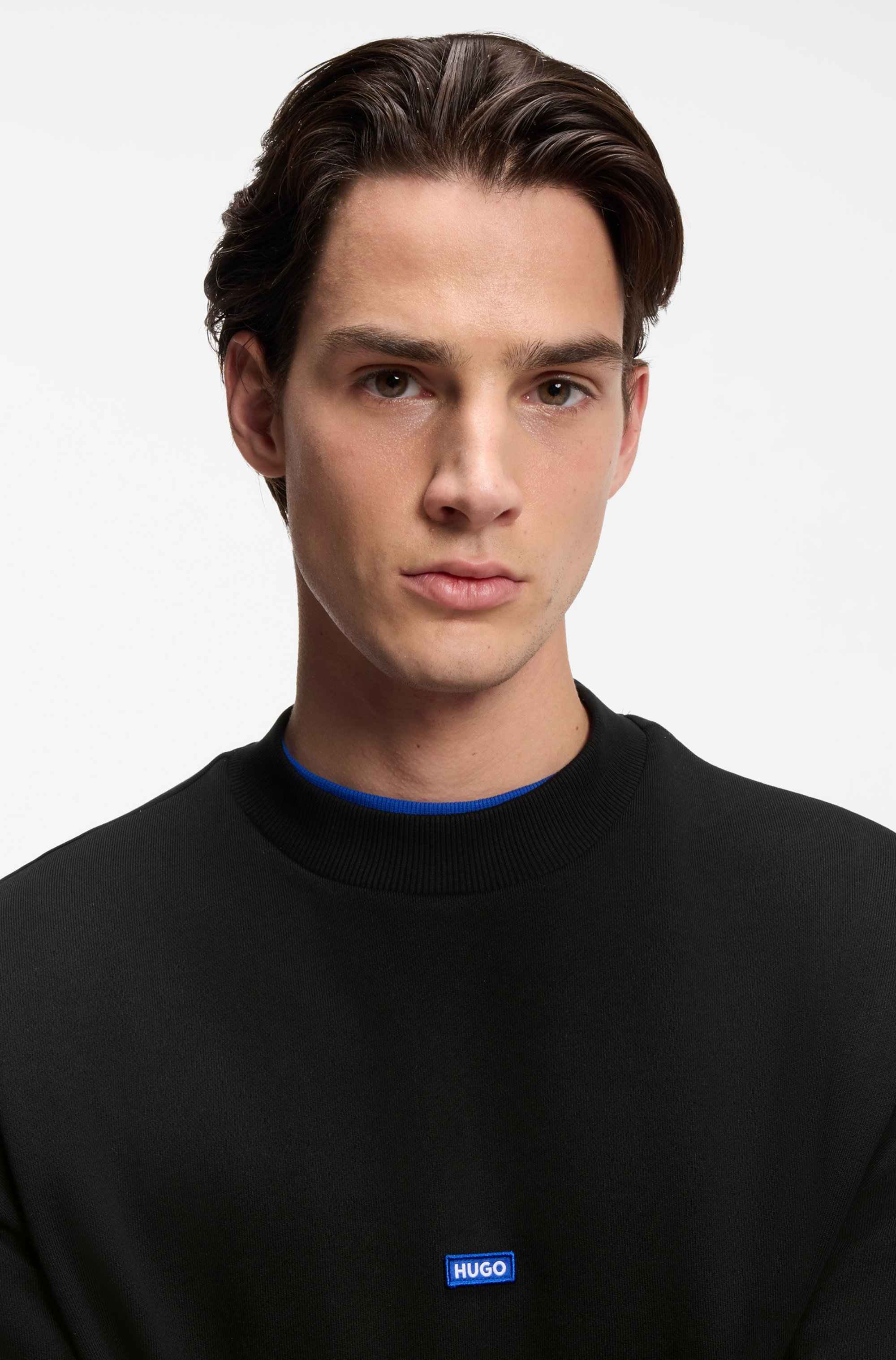 Cotton-terry sweatshirt with blue logo patch