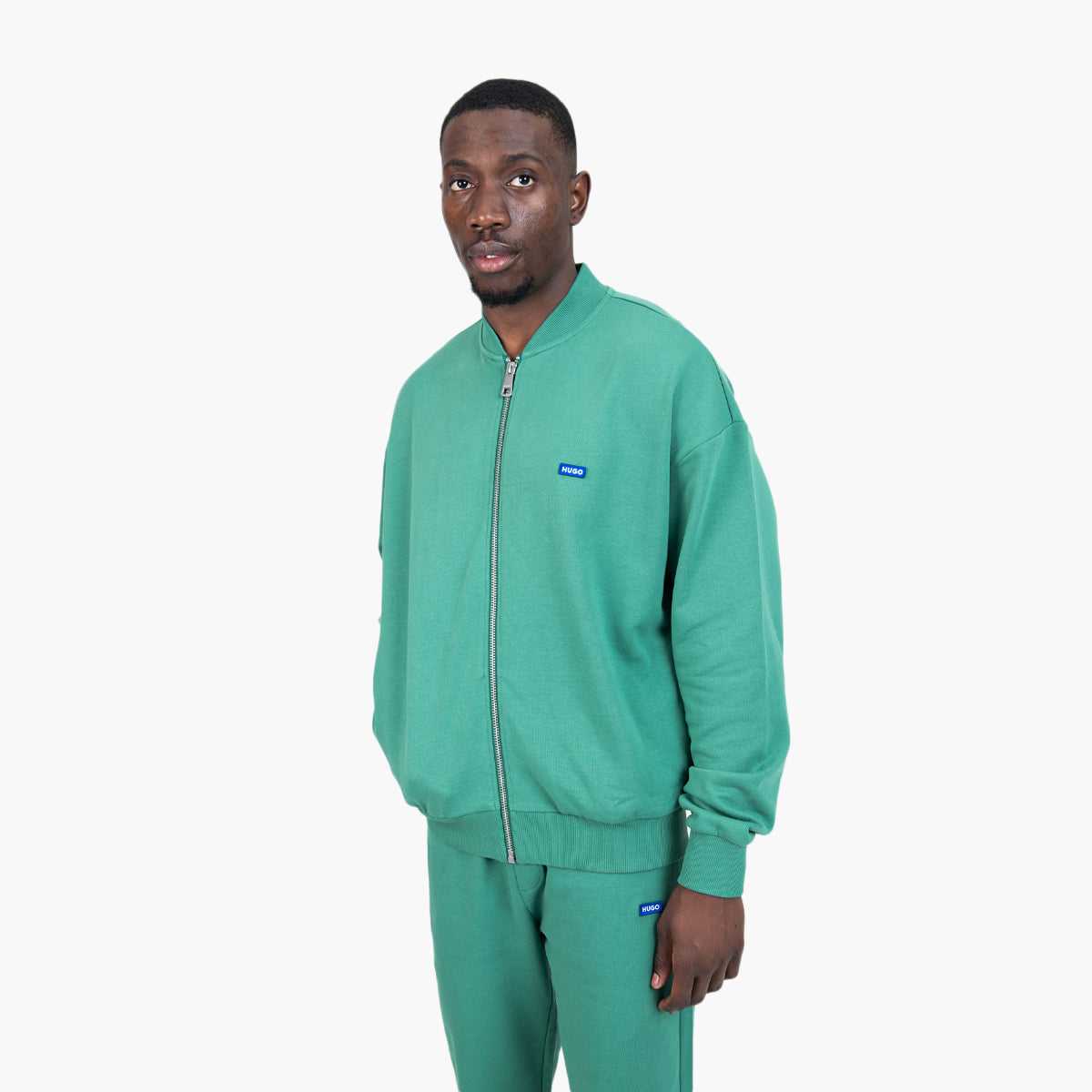 Cotton-Terry Zip-Up Sweatshirt With Blue Logo Label
