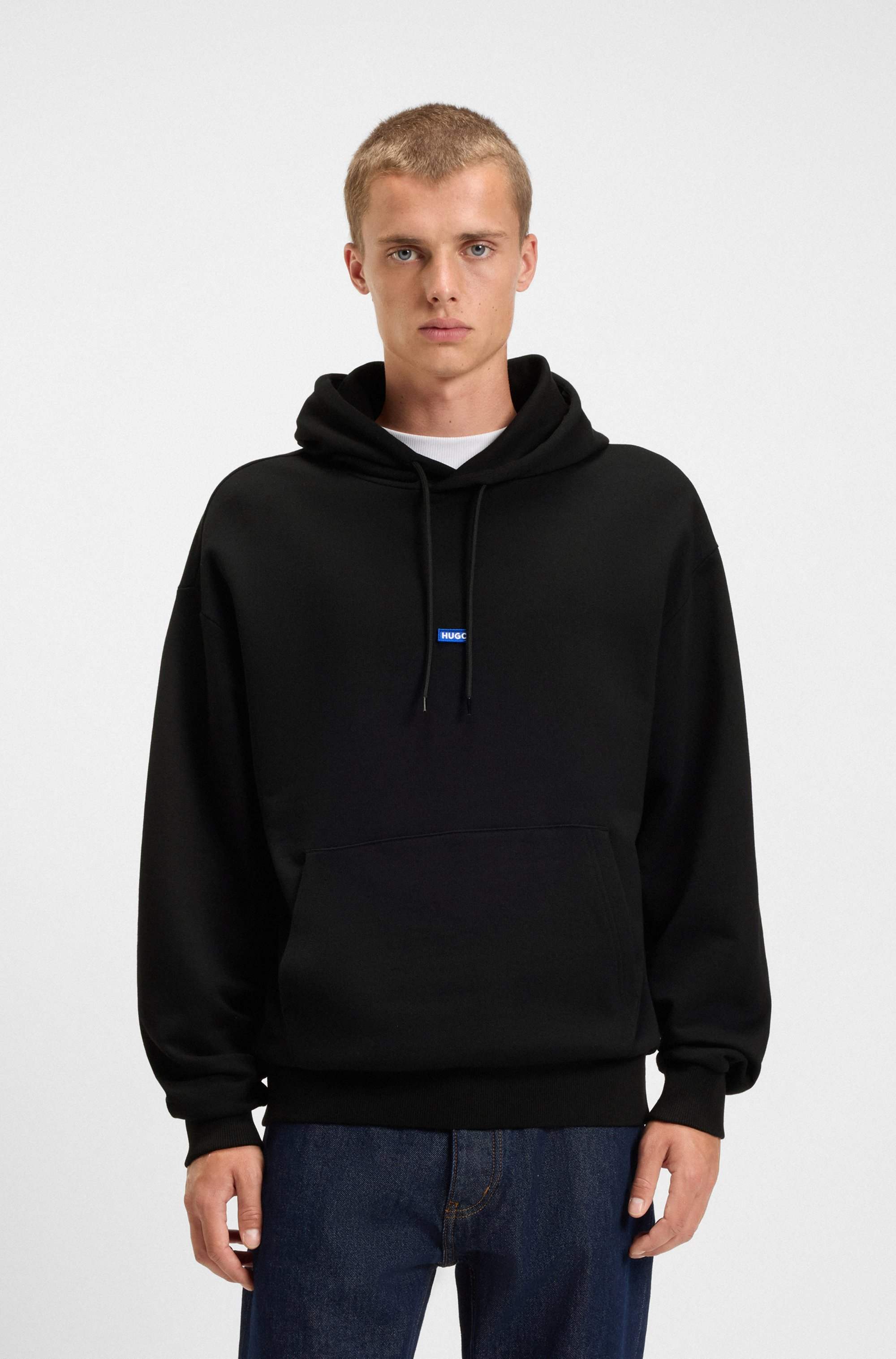Cotton-terry hoodie with blue logo label