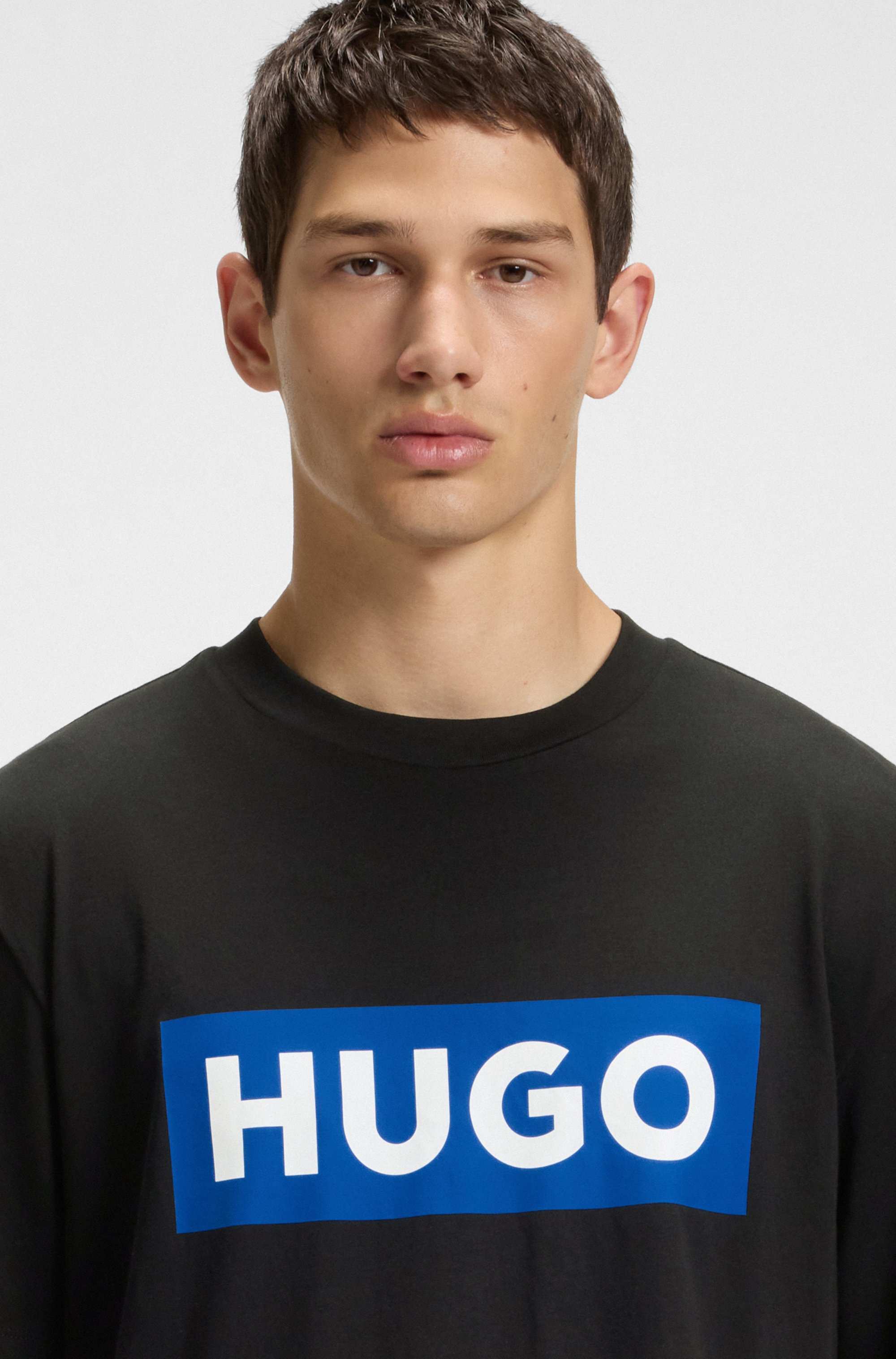 Cotton-jersey T-shirt with blue logo print