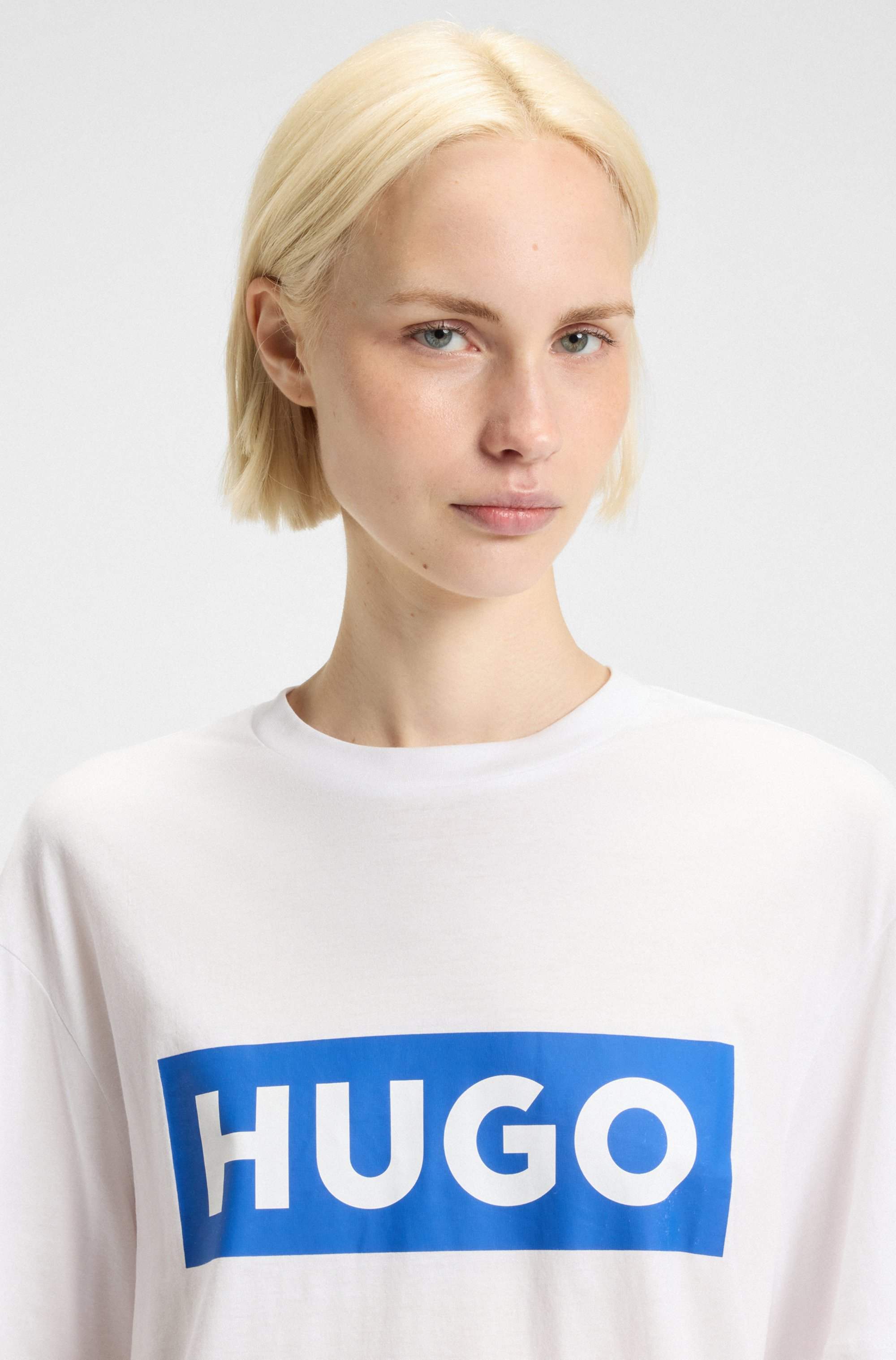 Cotton-jersey T-shirt with blue logo print