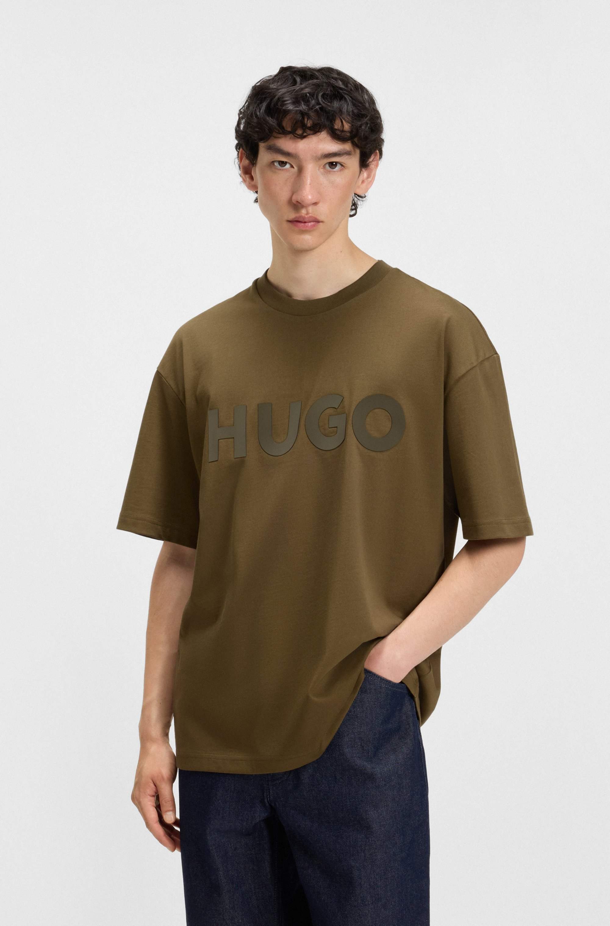 Cotton-jersey T-shirt with reflective logo