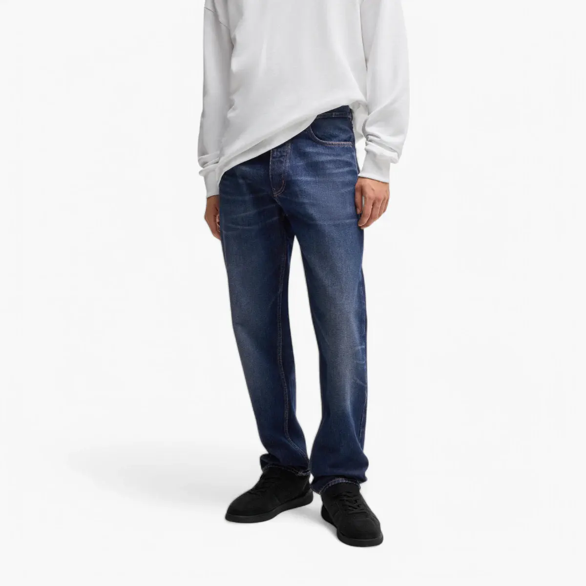 Regular-Fit Jeans In Dark-Blue Stonedwashed Denim