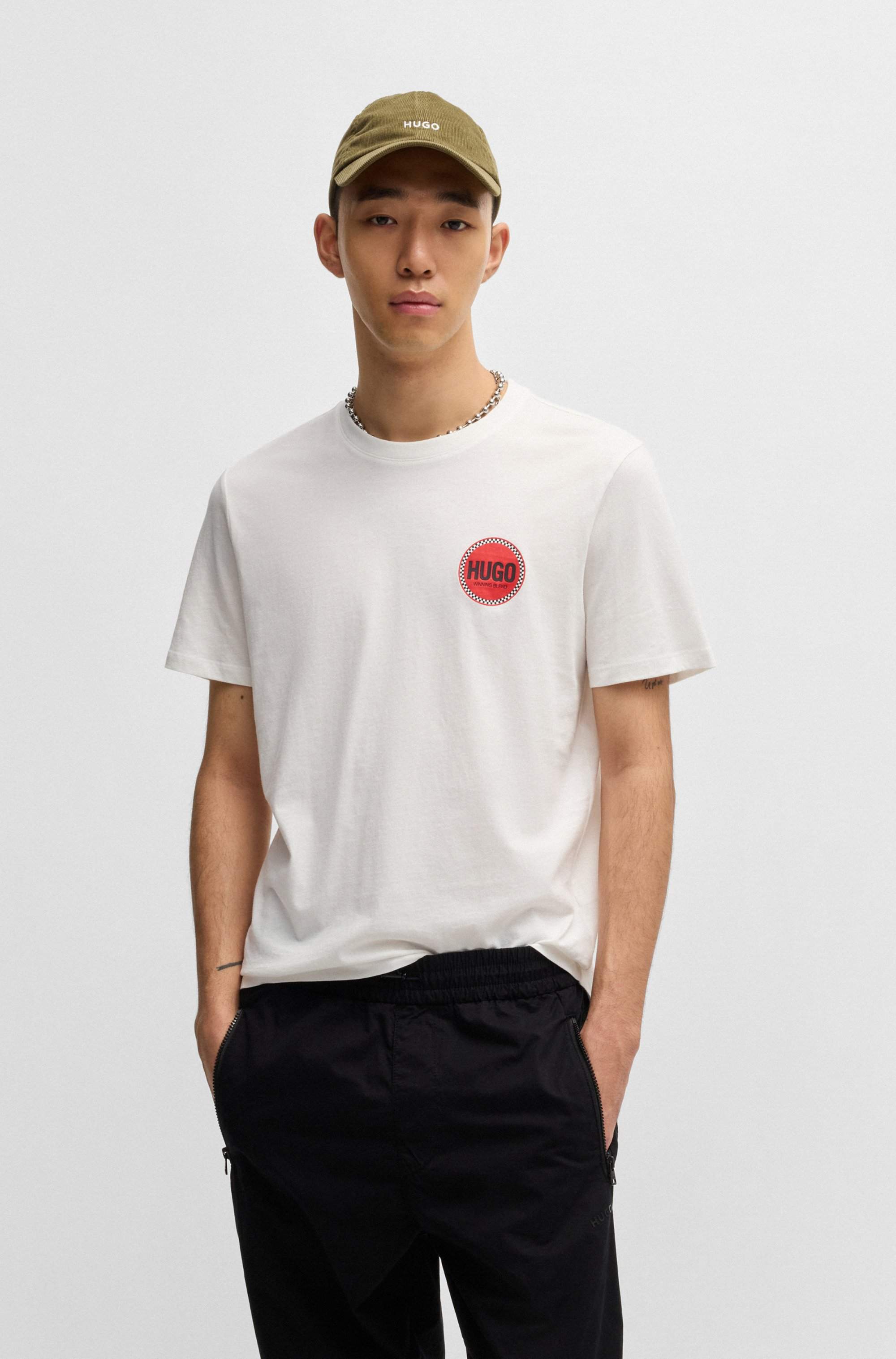 Cotton-jersey T-shirt with racing logo print