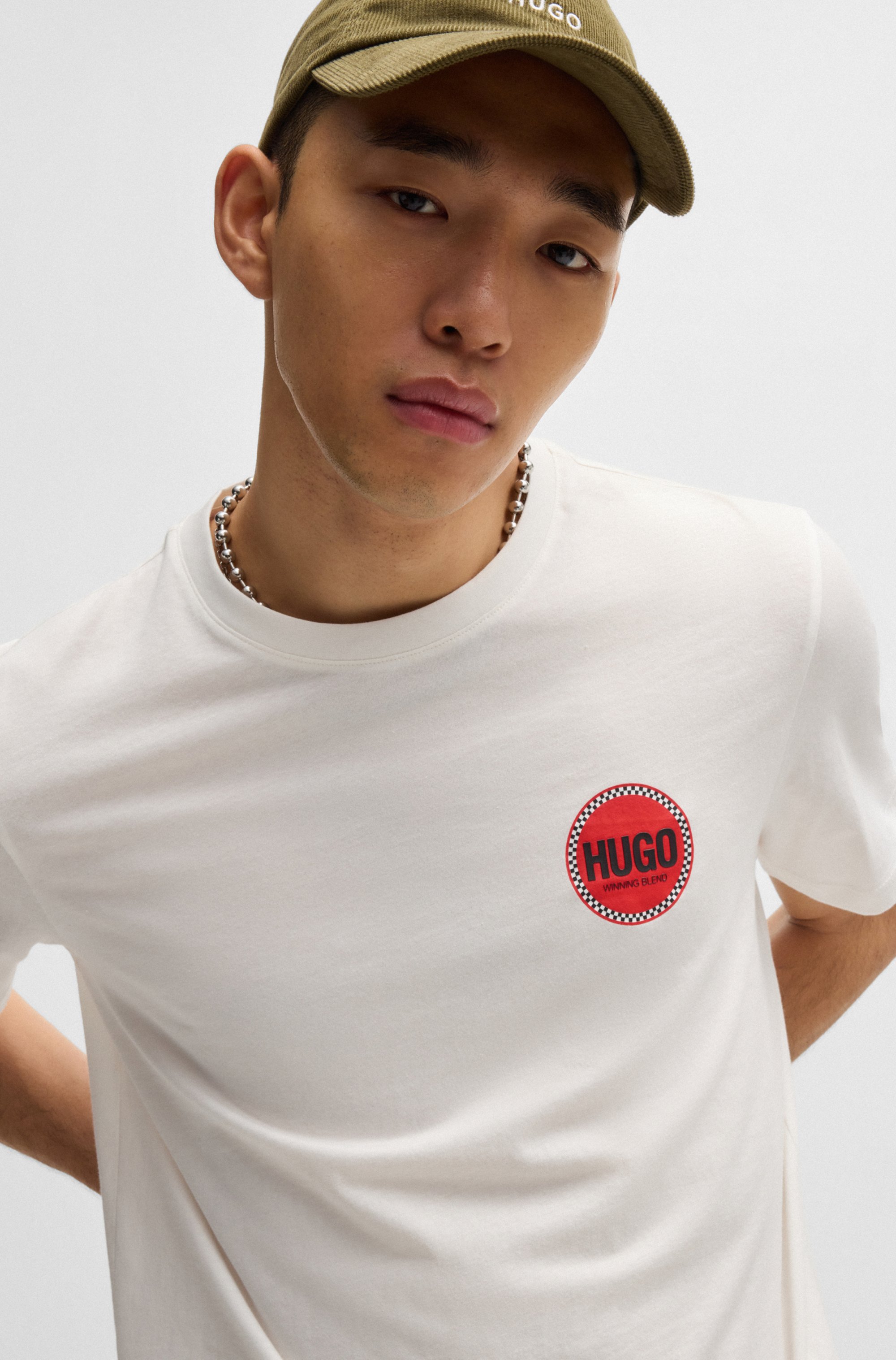 Cotton-jersey T-shirt with racing logo print