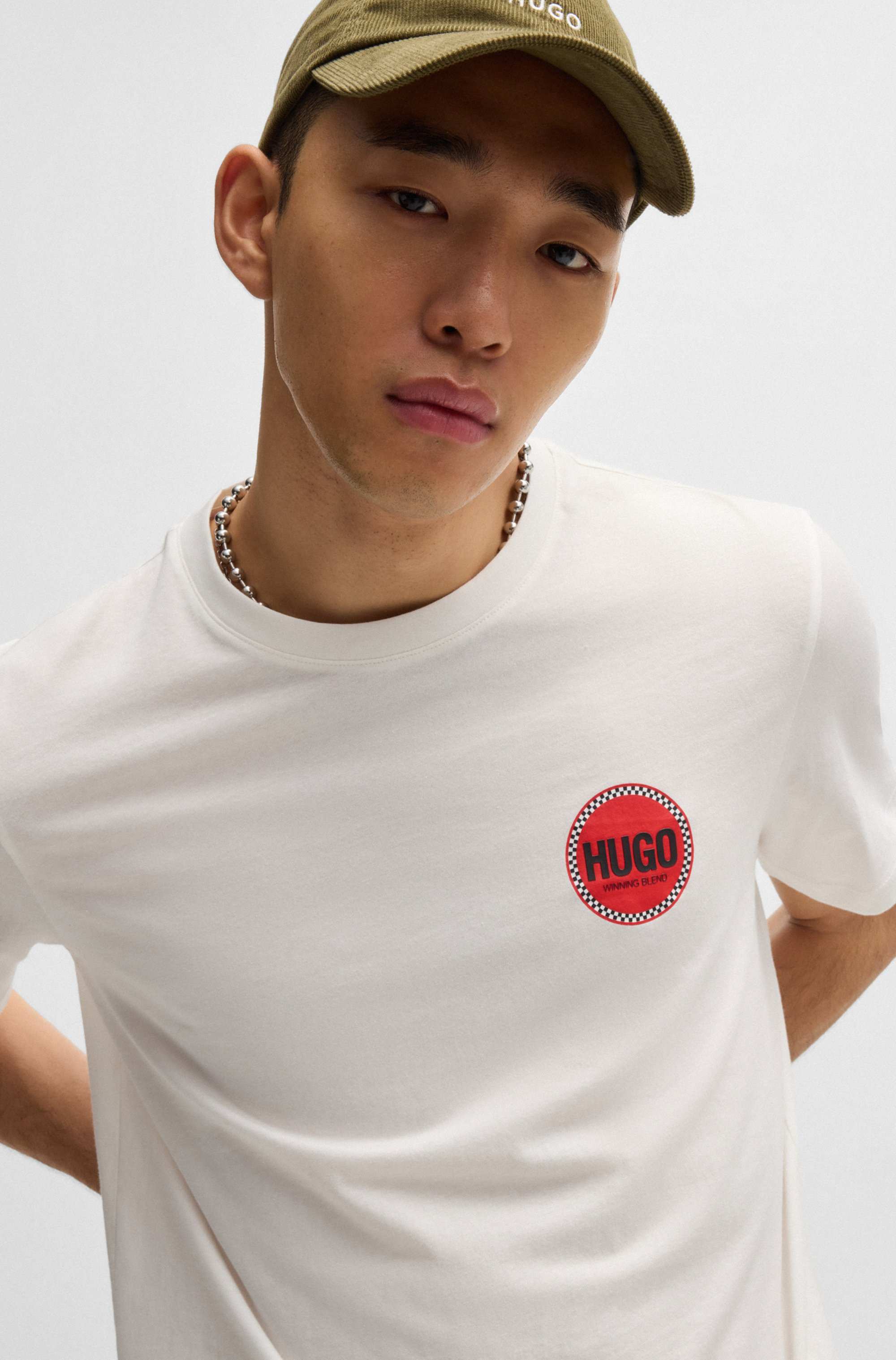 Cotton-jersey T-shirt with racing logo print