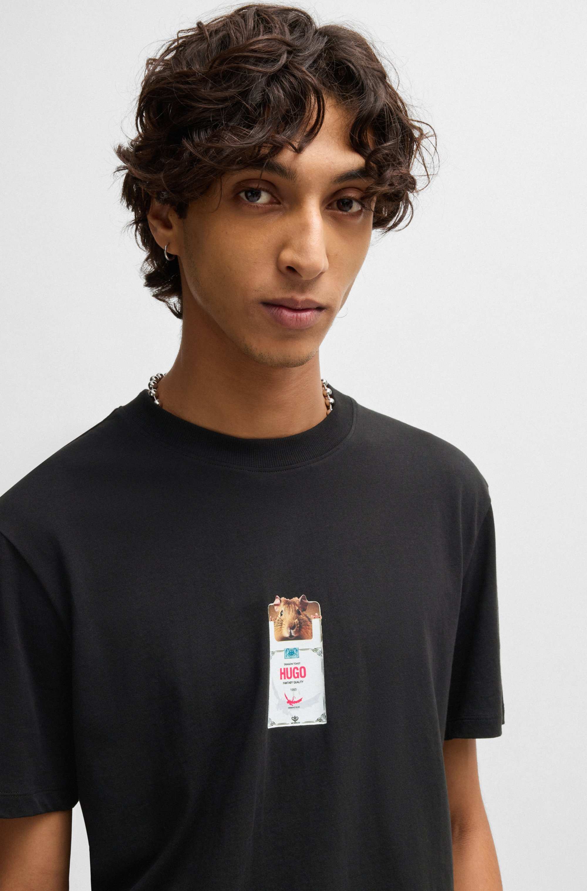 Cotton-jersey T-shirt with cigarette-packet print