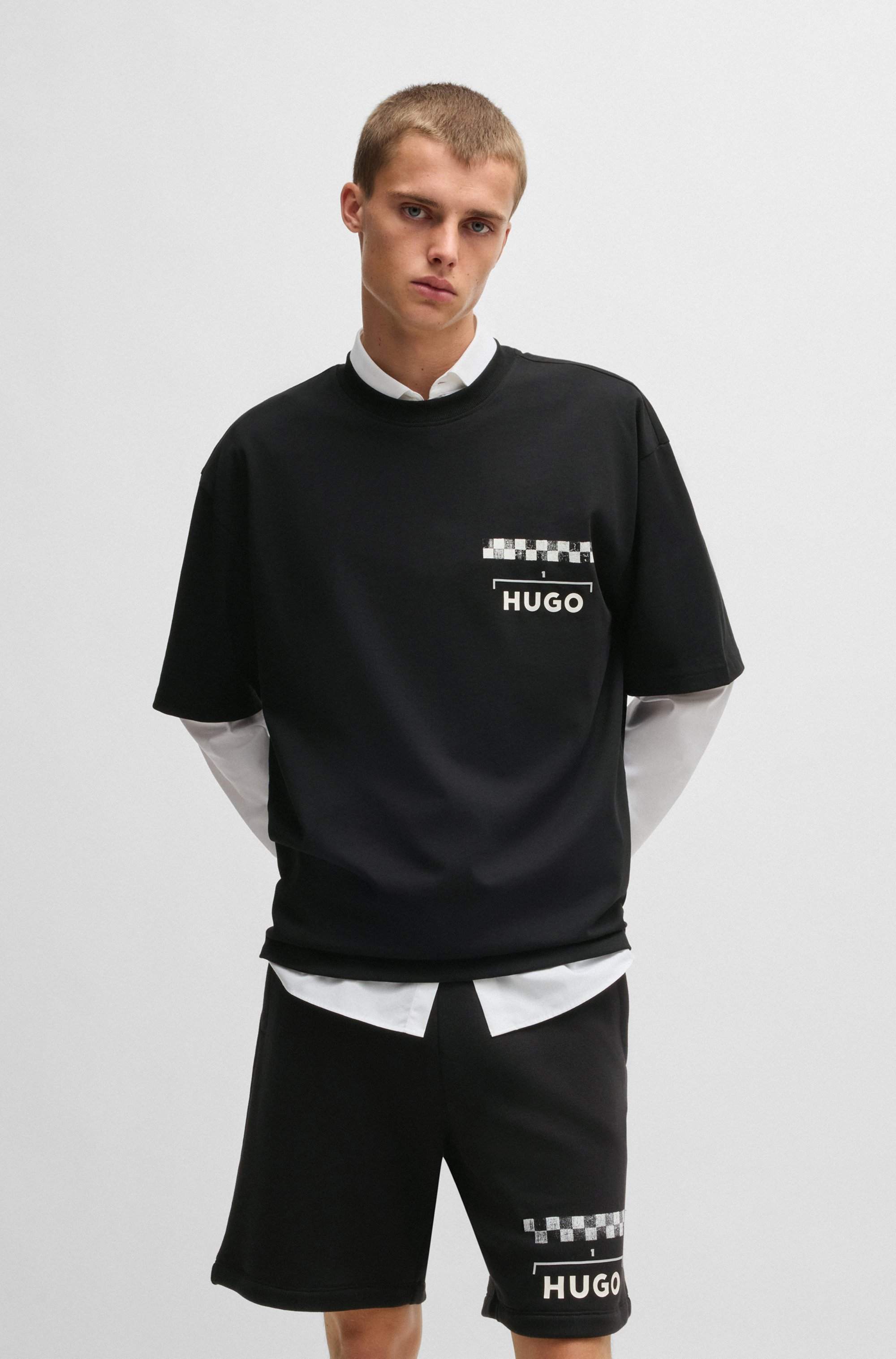 Cotton-jersey T-shirt with racing prints