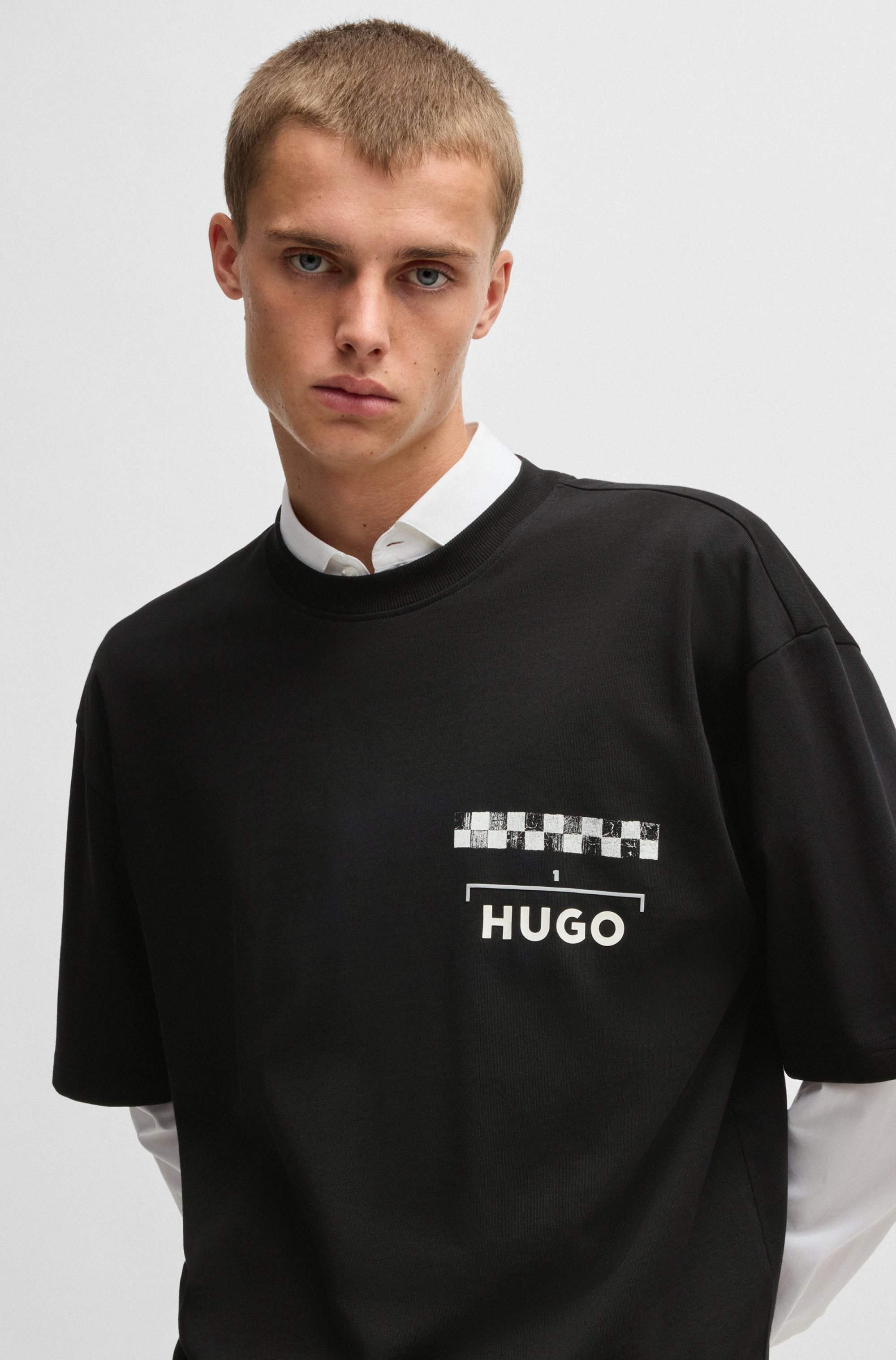 Cotton-jersey T-shirt with racing prints