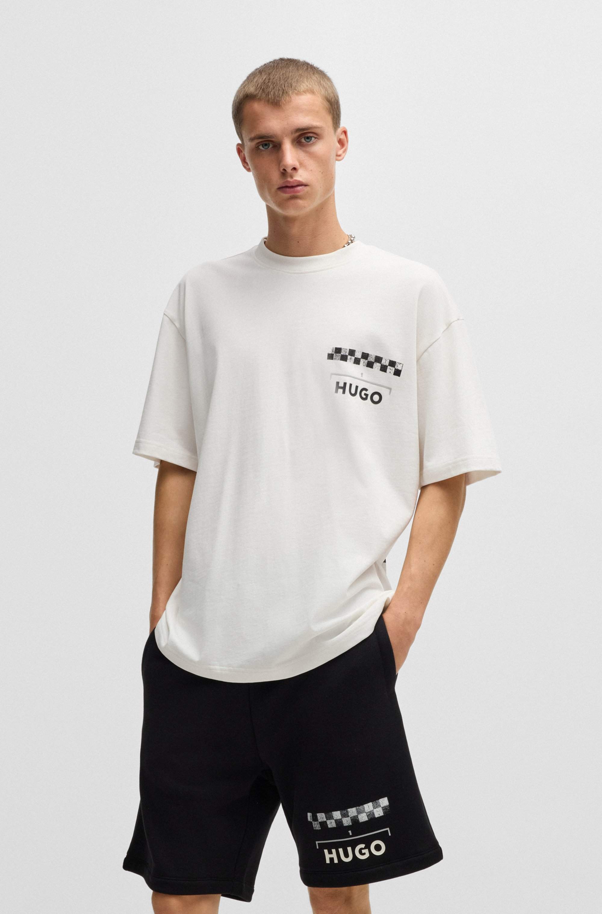 Cotton-jersey T-shirt with racing prints