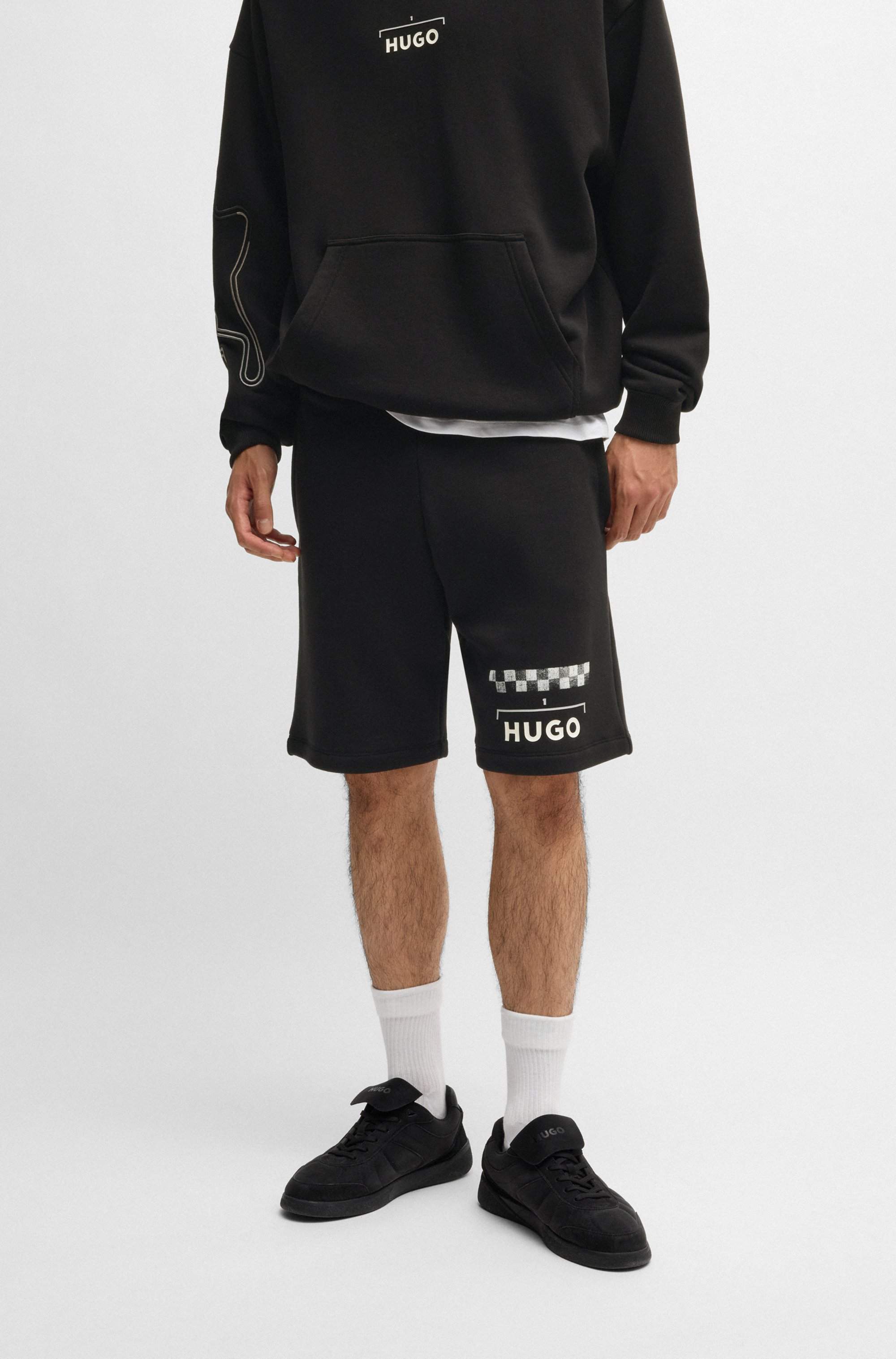 Cotton-blend shorts with racing print