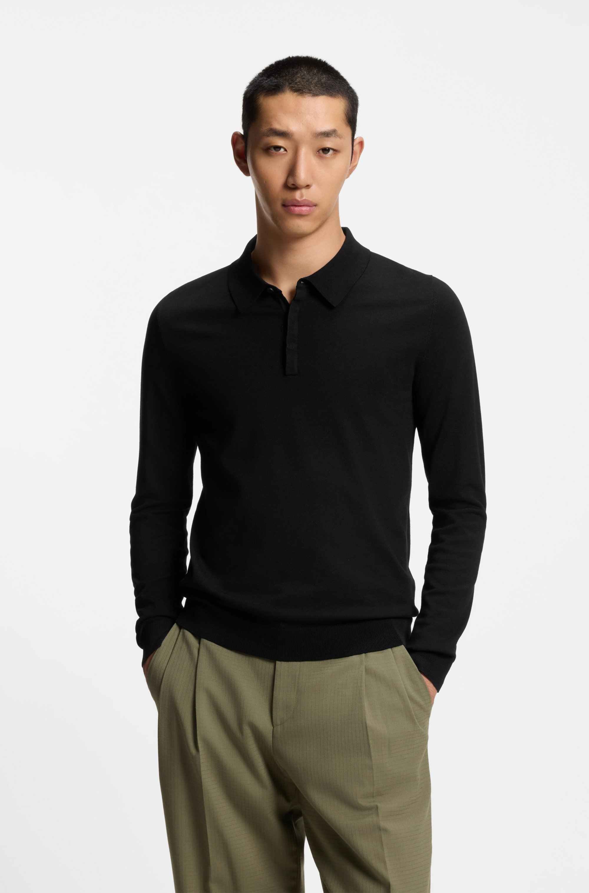 Slim-fit knit polo with rear logo