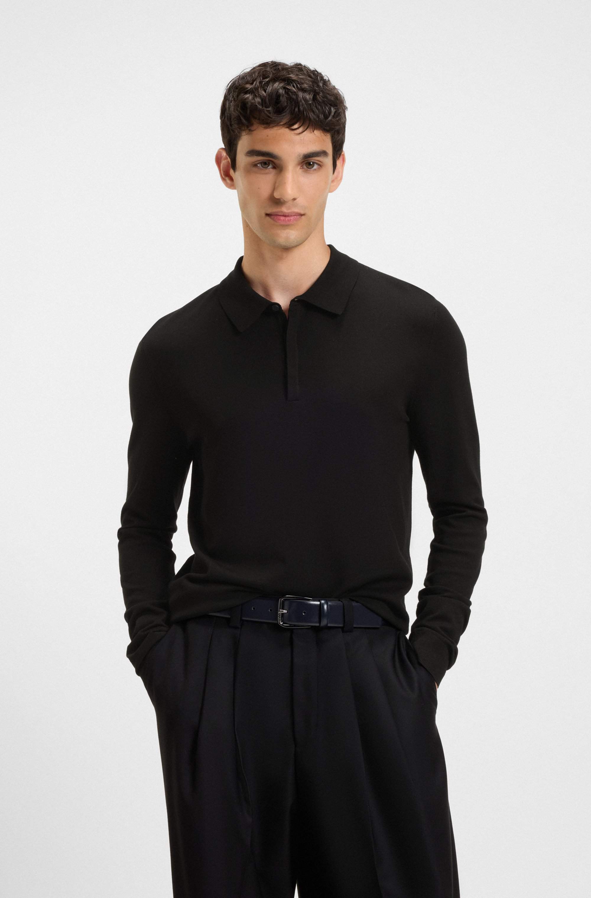 Slim-fit knit polo with rear logo
