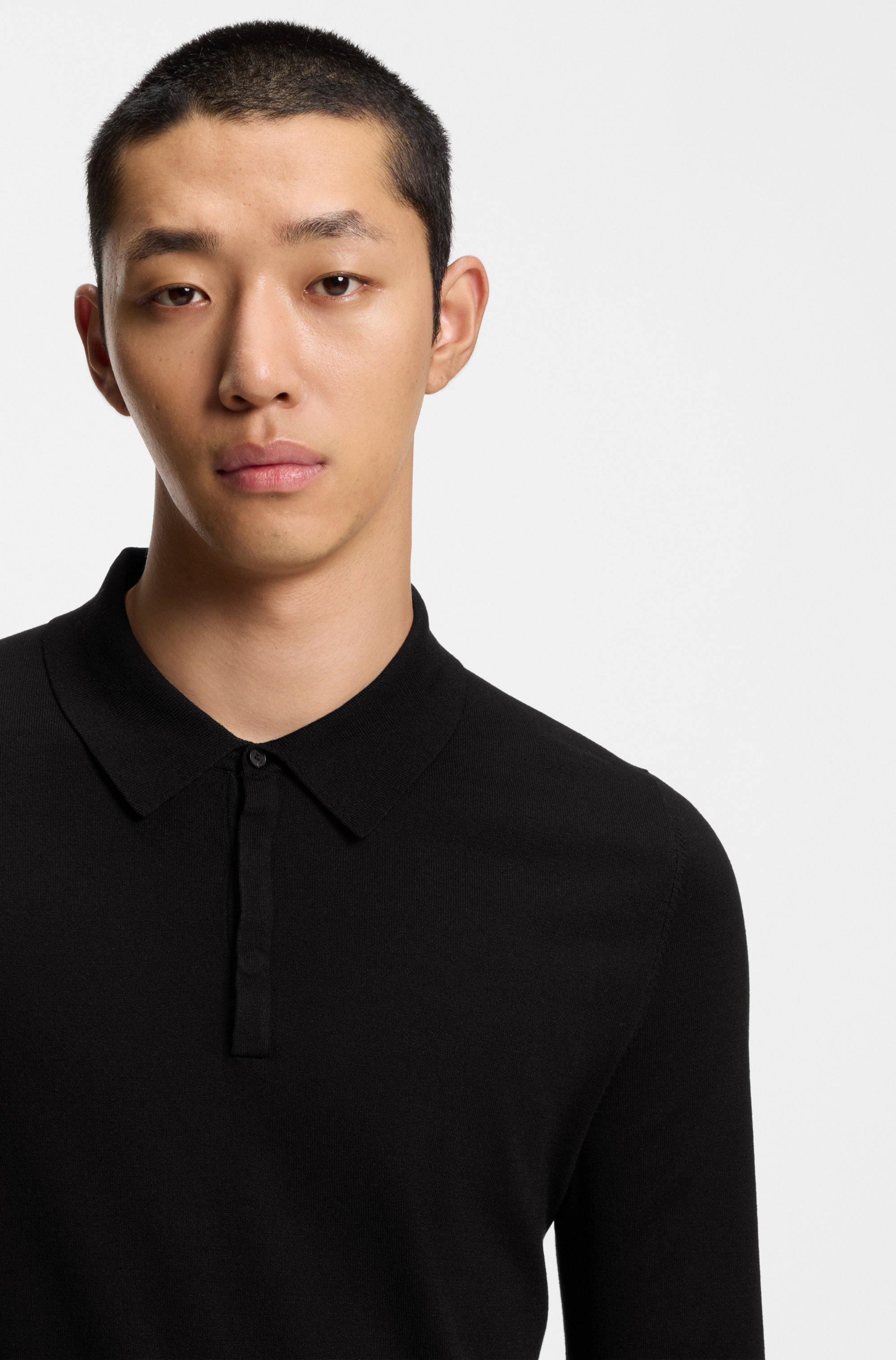 Slim-fit knit polo with rear logo