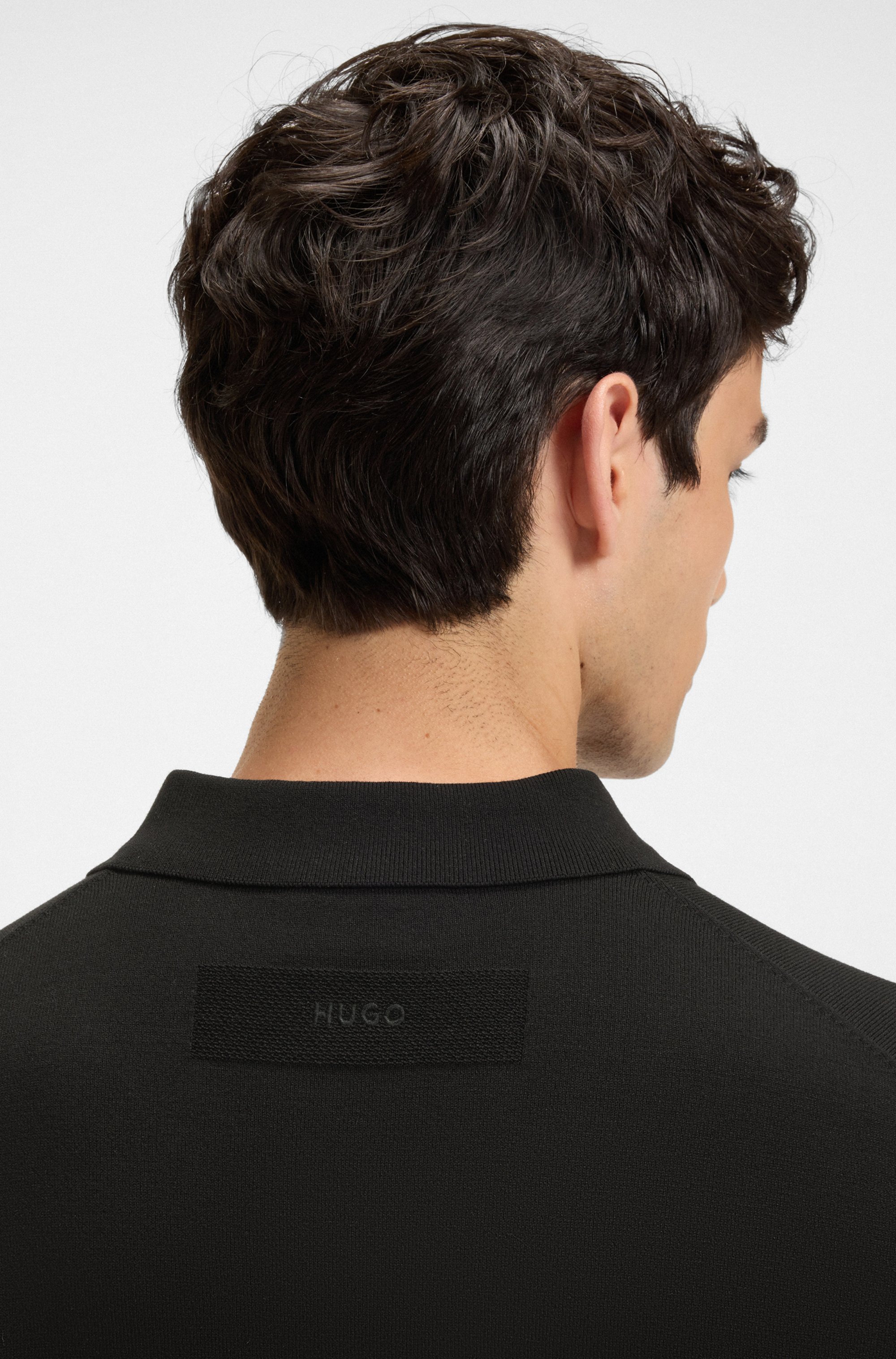 Slim-fit knit polo with rear logo