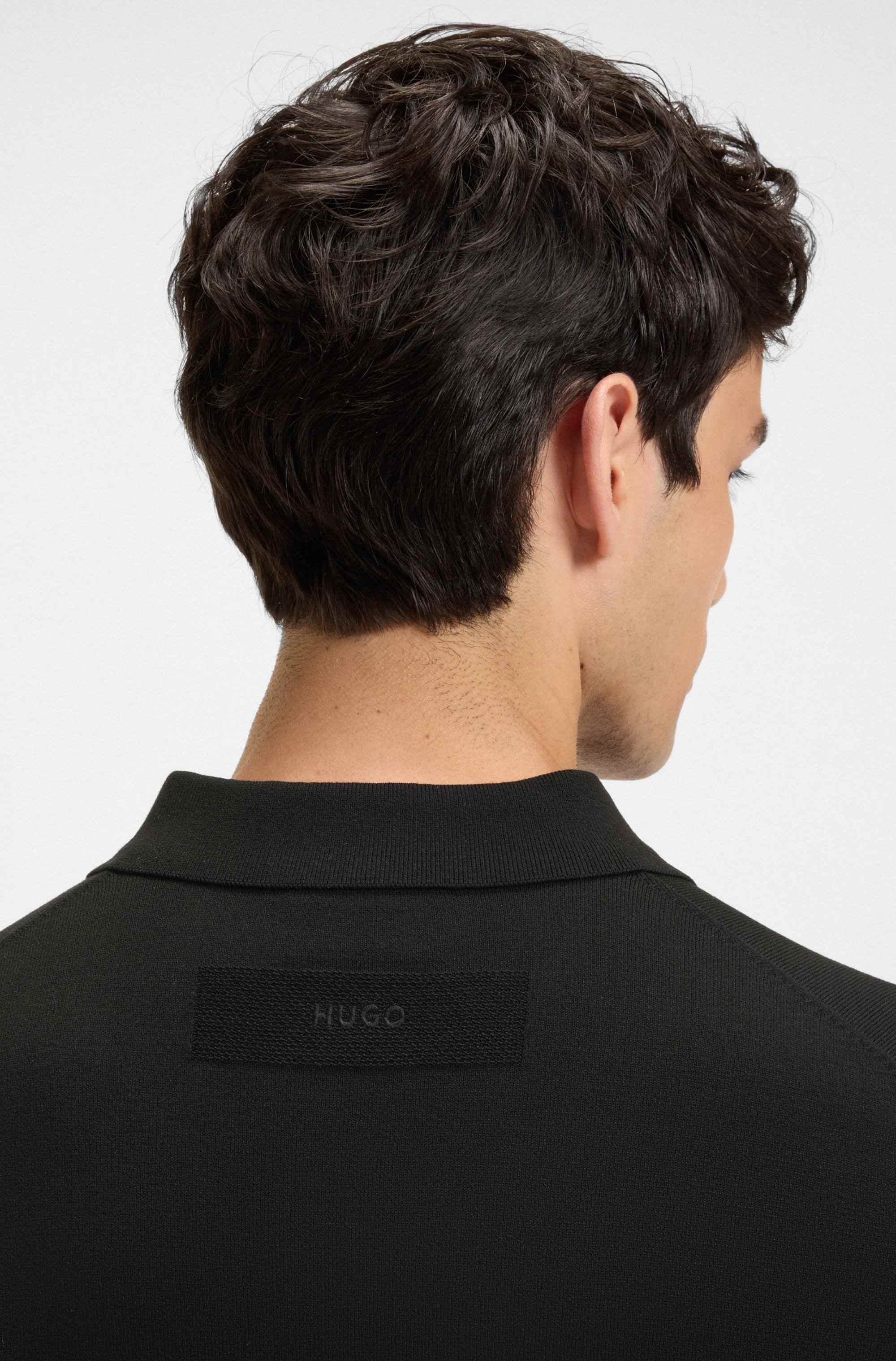Slim-fit knit polo with rear logo