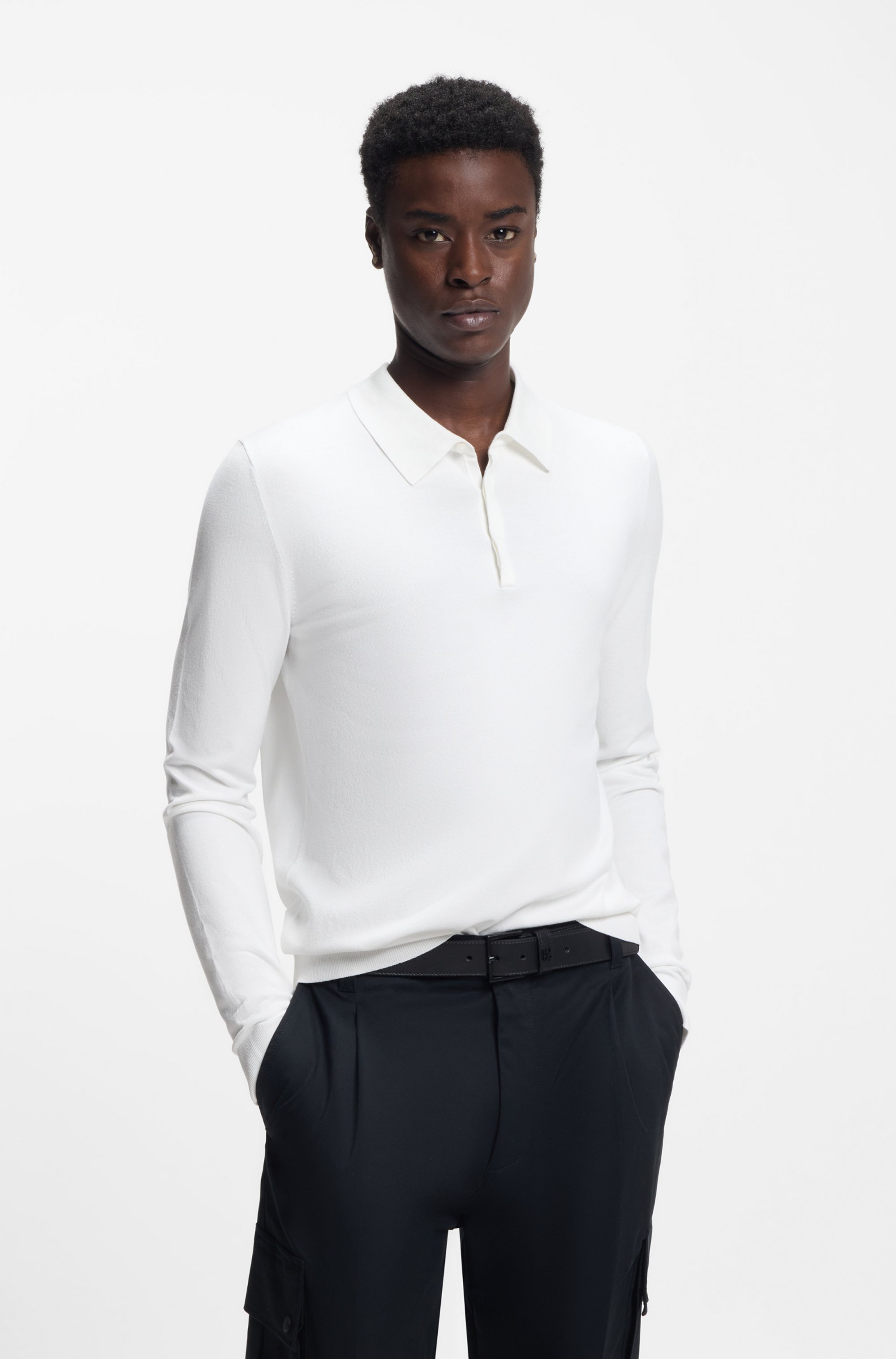 Slim-fit knit polo with rear logo