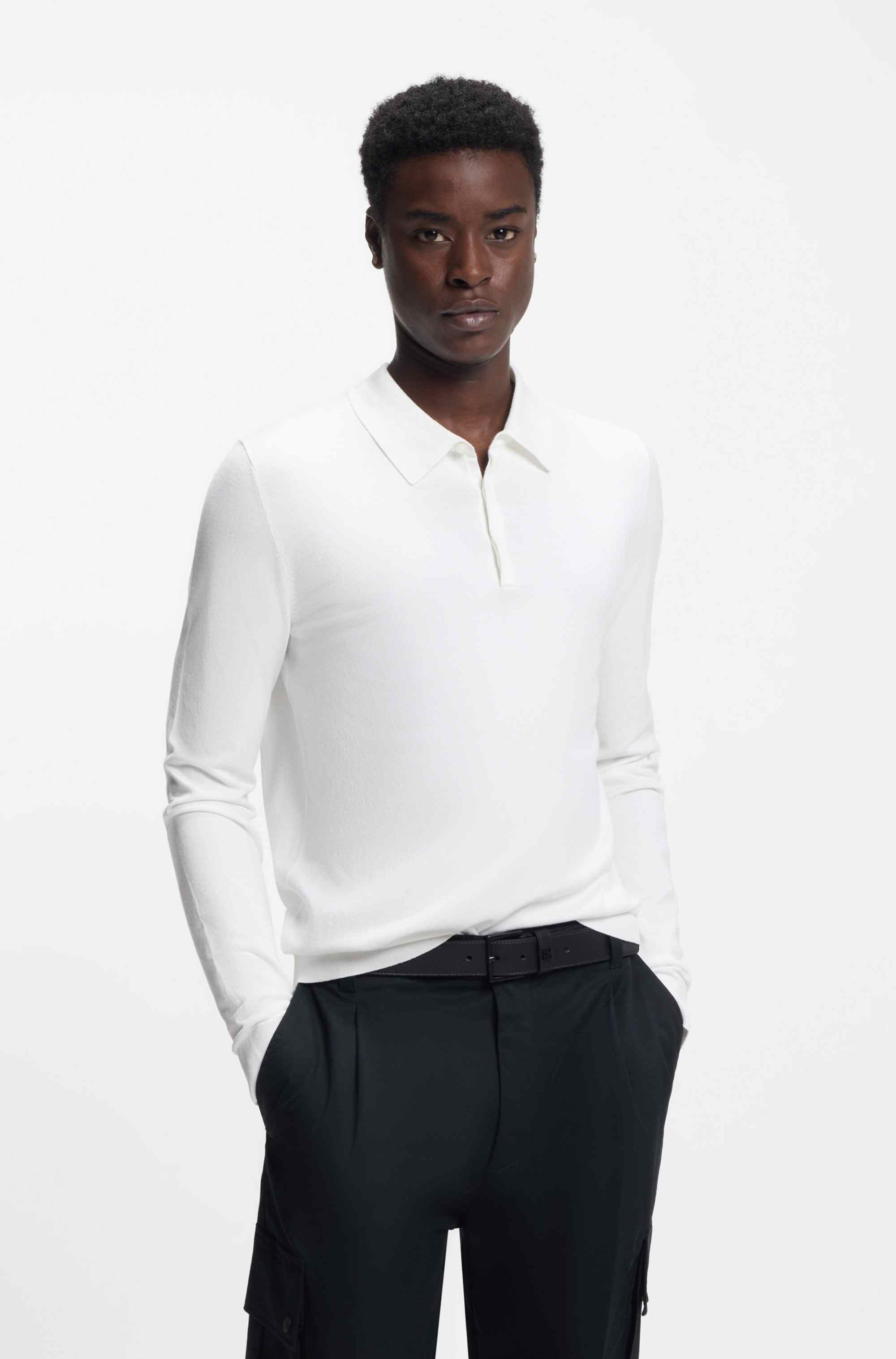Slim-fit knit polo with rear logo
