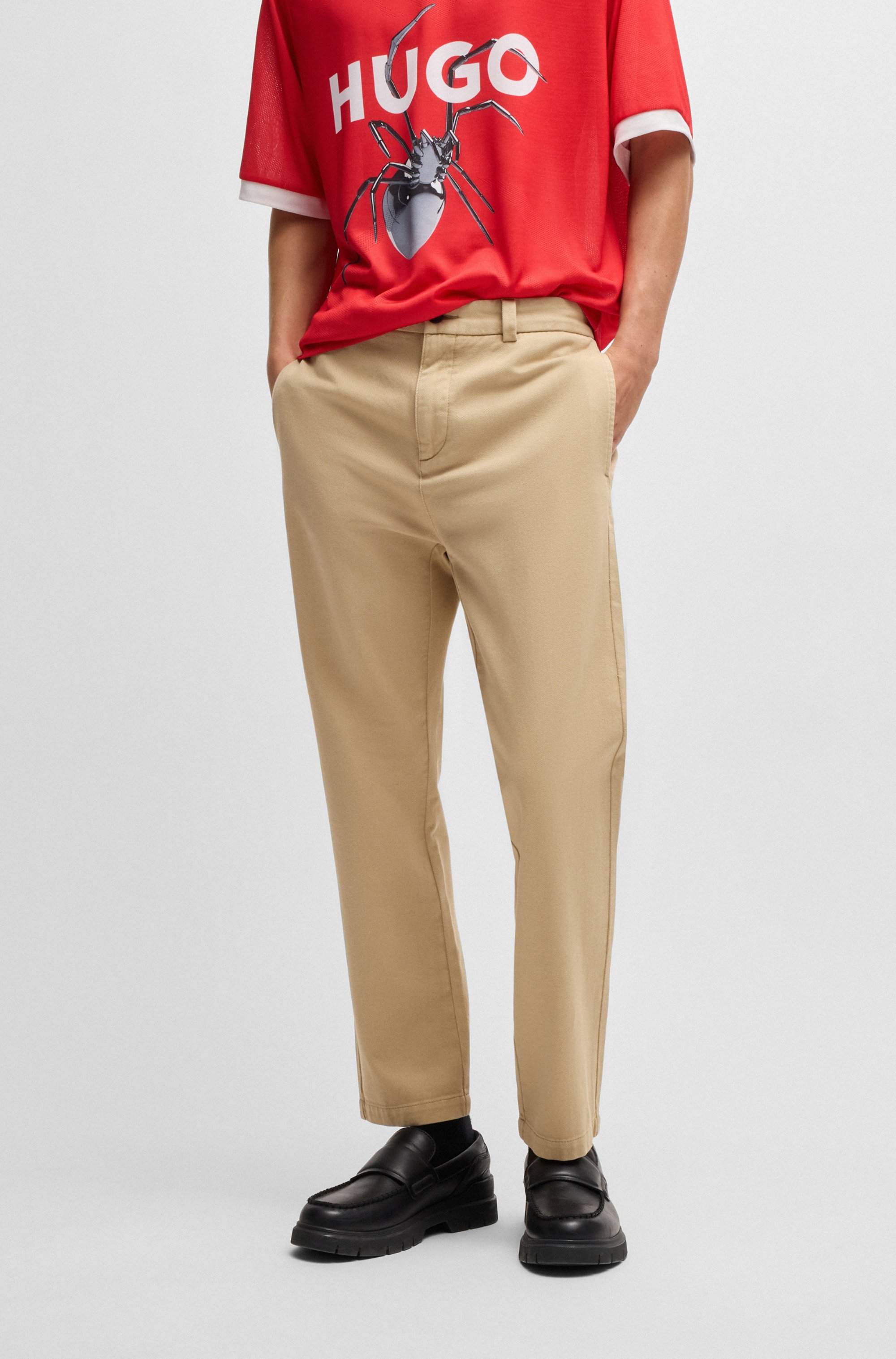 Slim-fit regular-rise trousers in cotton twill
