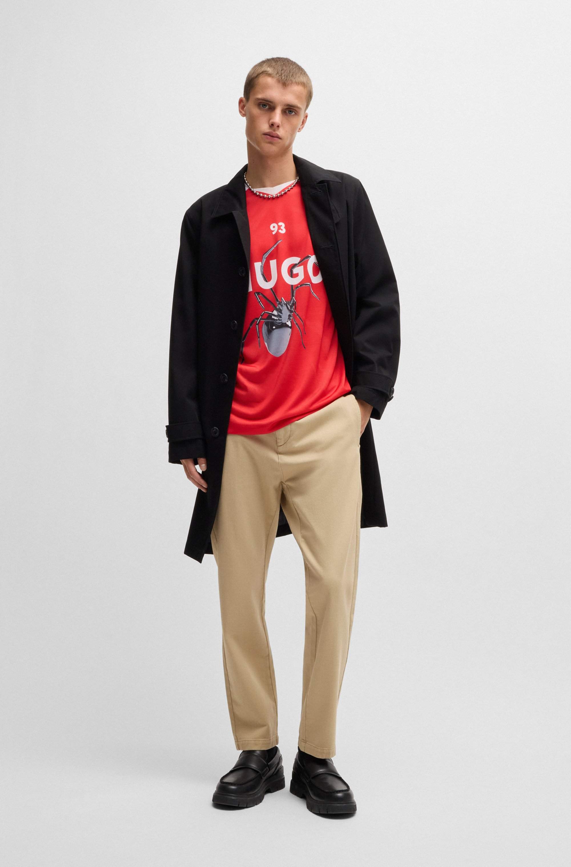 Slim-fit regular-rise trousers in cotton twill