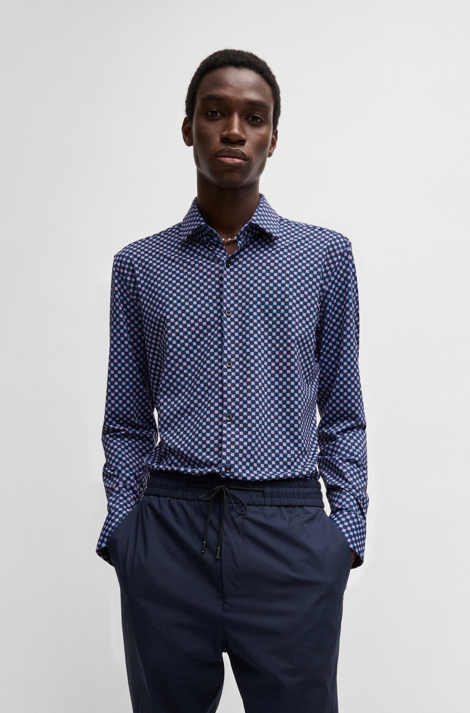Slim-fit shirt in printed performance-stretch jersey