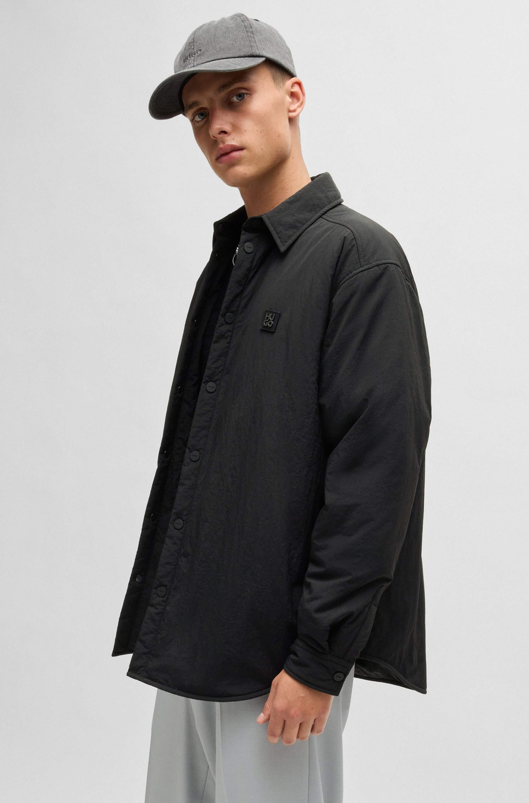 Oversized-fit padded overshirt with stacked-logo badge
