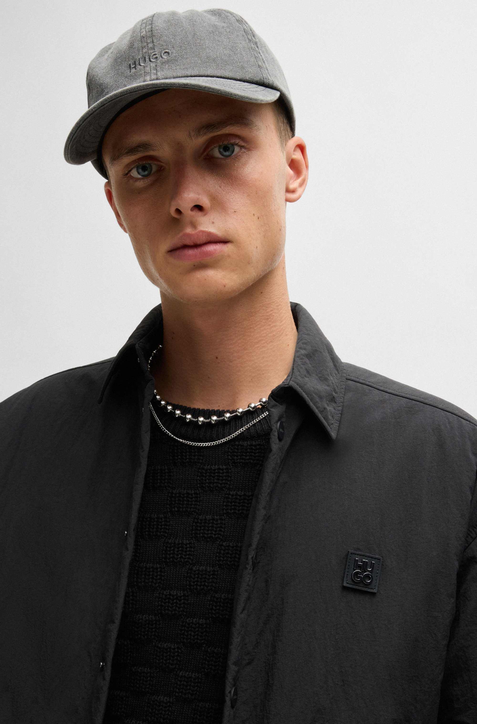 Oversized-fit padded overshirt with stacked-logo badge