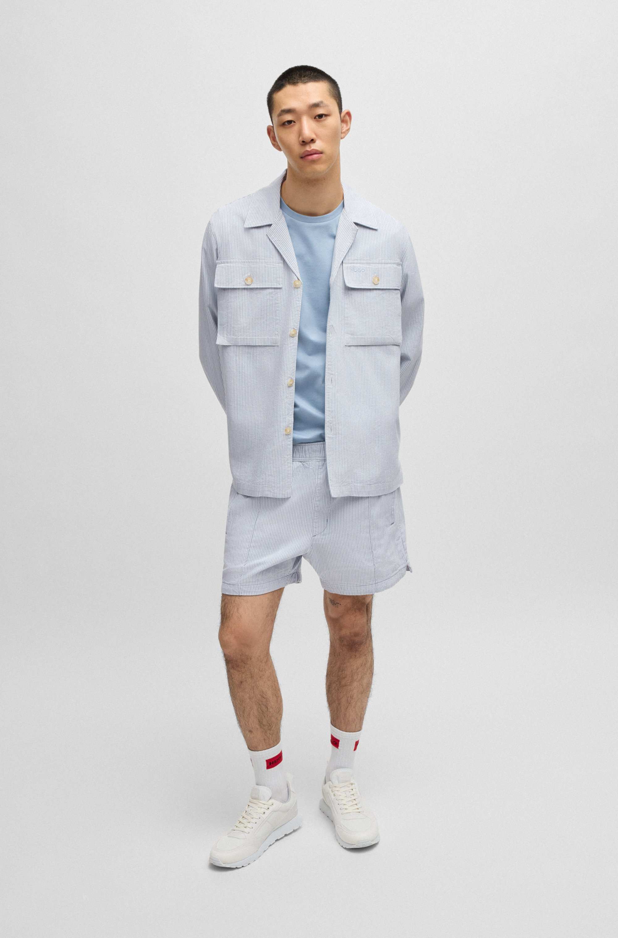 Cotton-blend shorts with vertical stripe