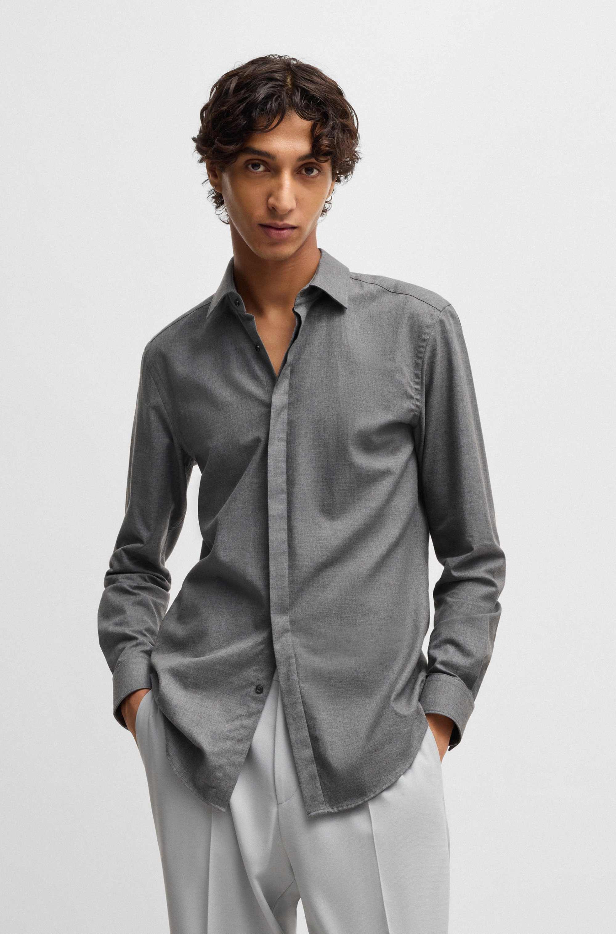 Slim-fit shirt in melange cotton