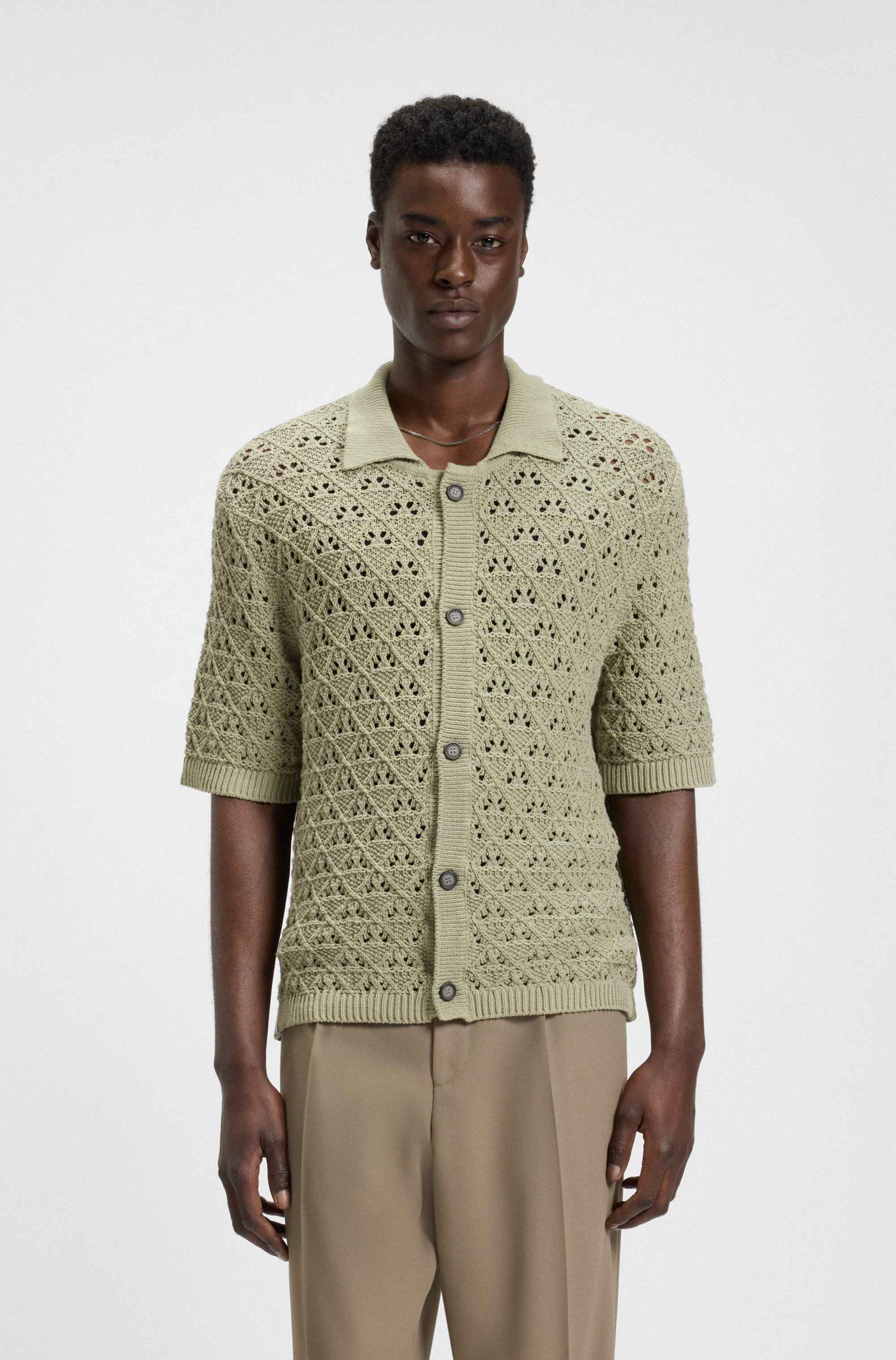 Open-structured shirt in a knitted cotton blend
