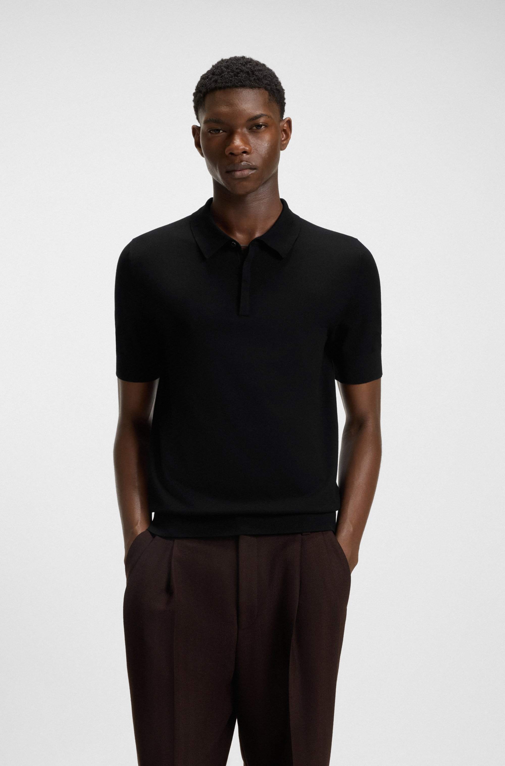 Knit polo with covered placket
