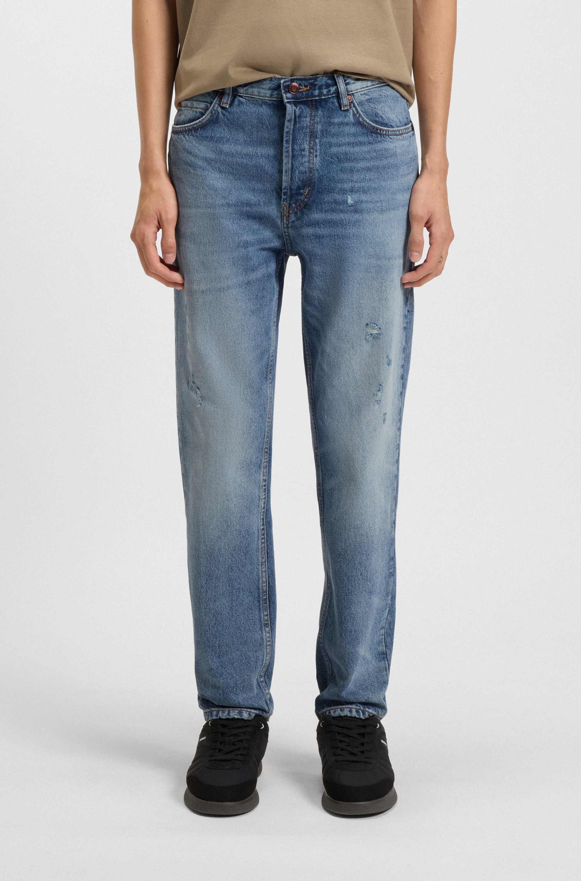 Tapered-fit jeans in blue rigid denim
