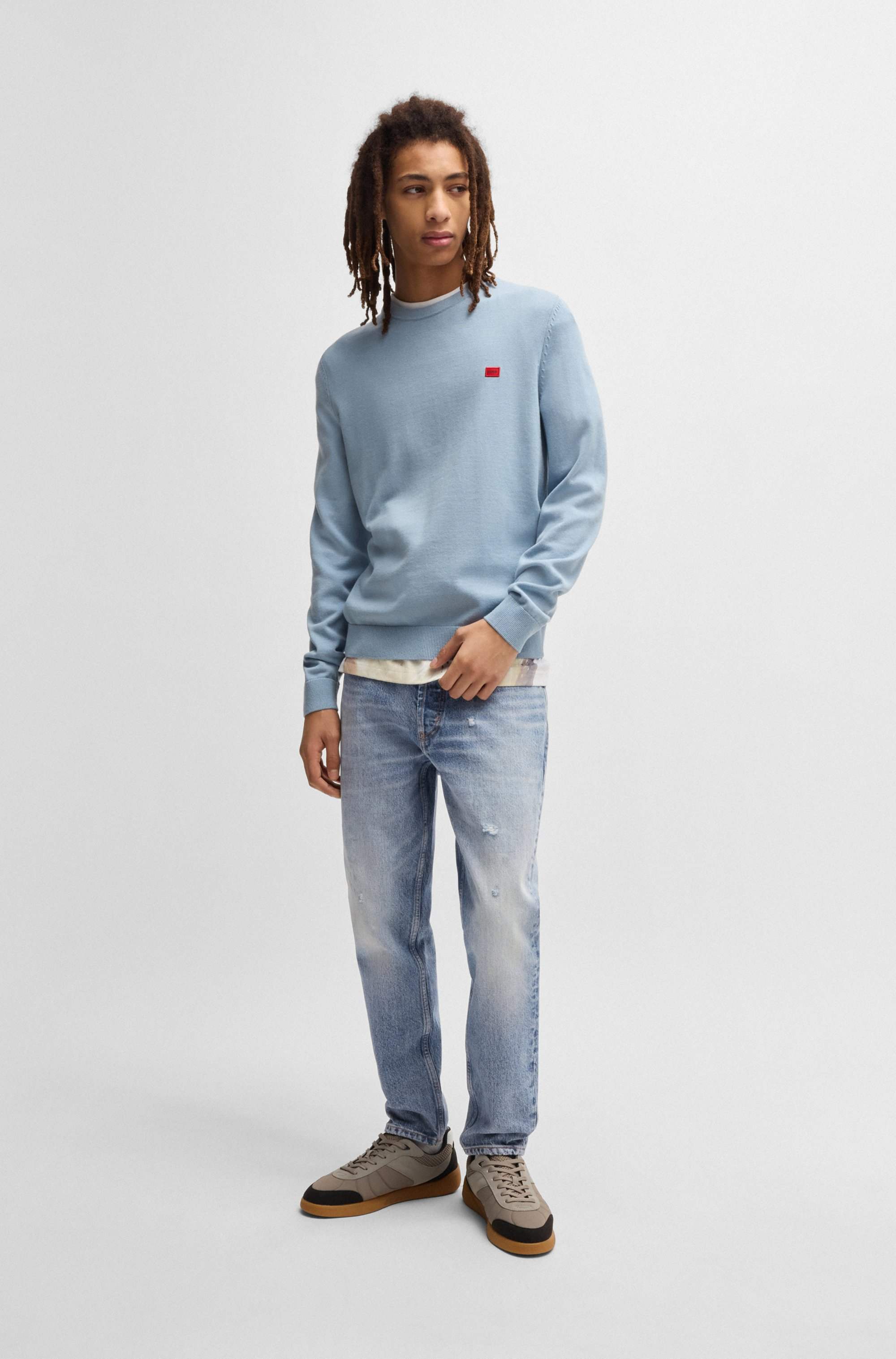 Tapered-fit jeans in blue rigid denim