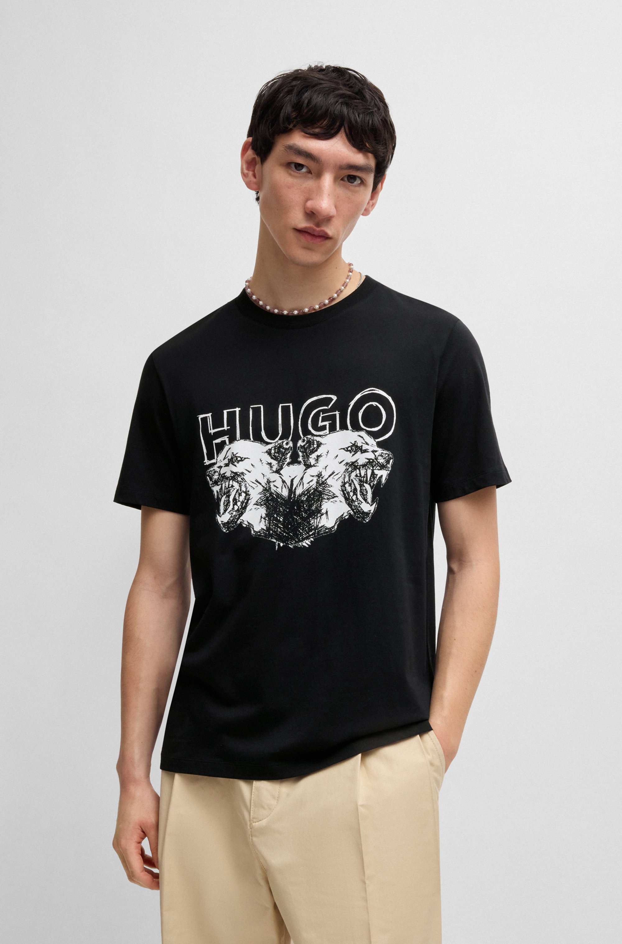 Cotton-jersey T-shirt with logo and animal graphic