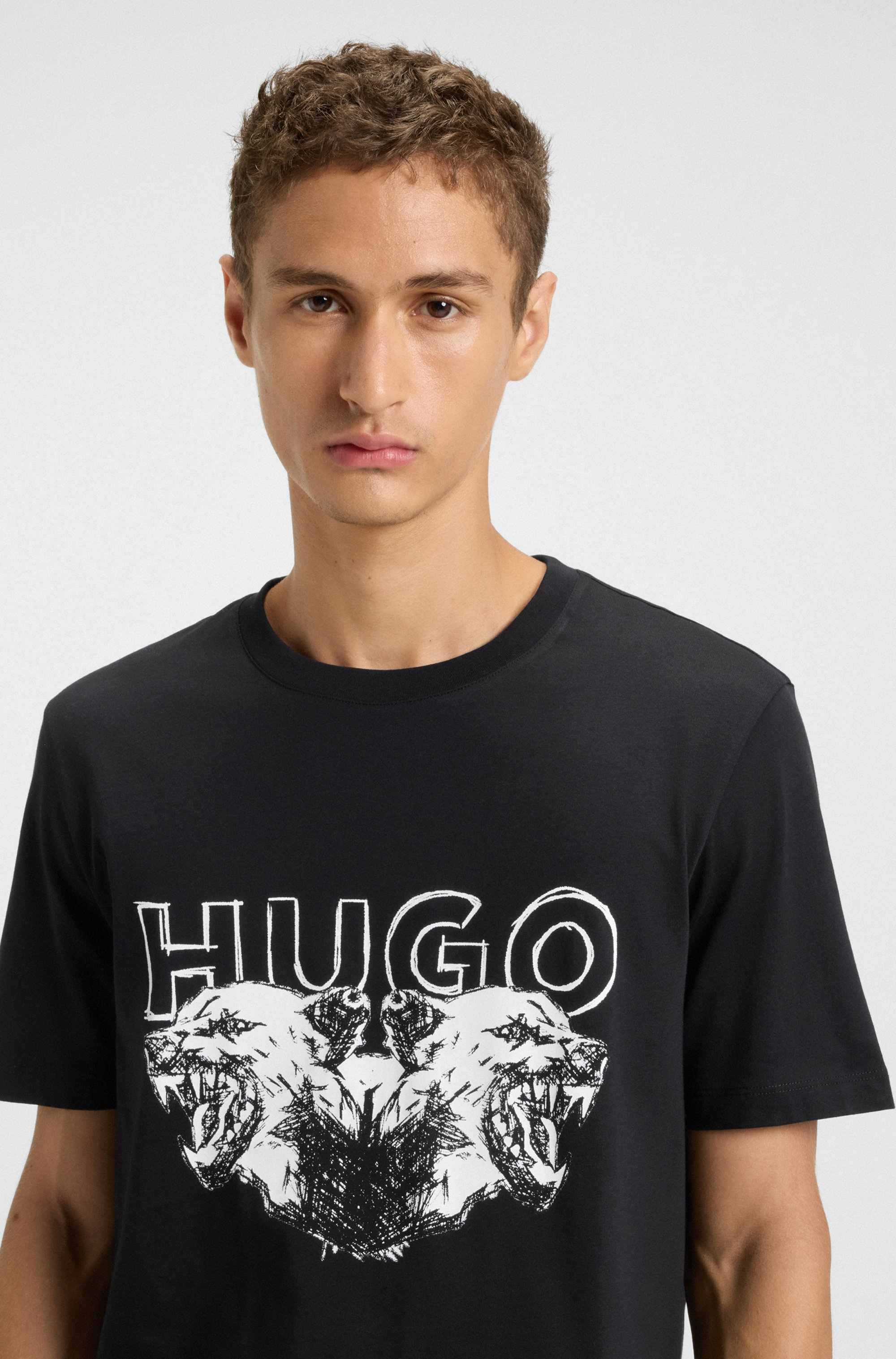 Cotton-jersey T-shirt with logo and animal graphic