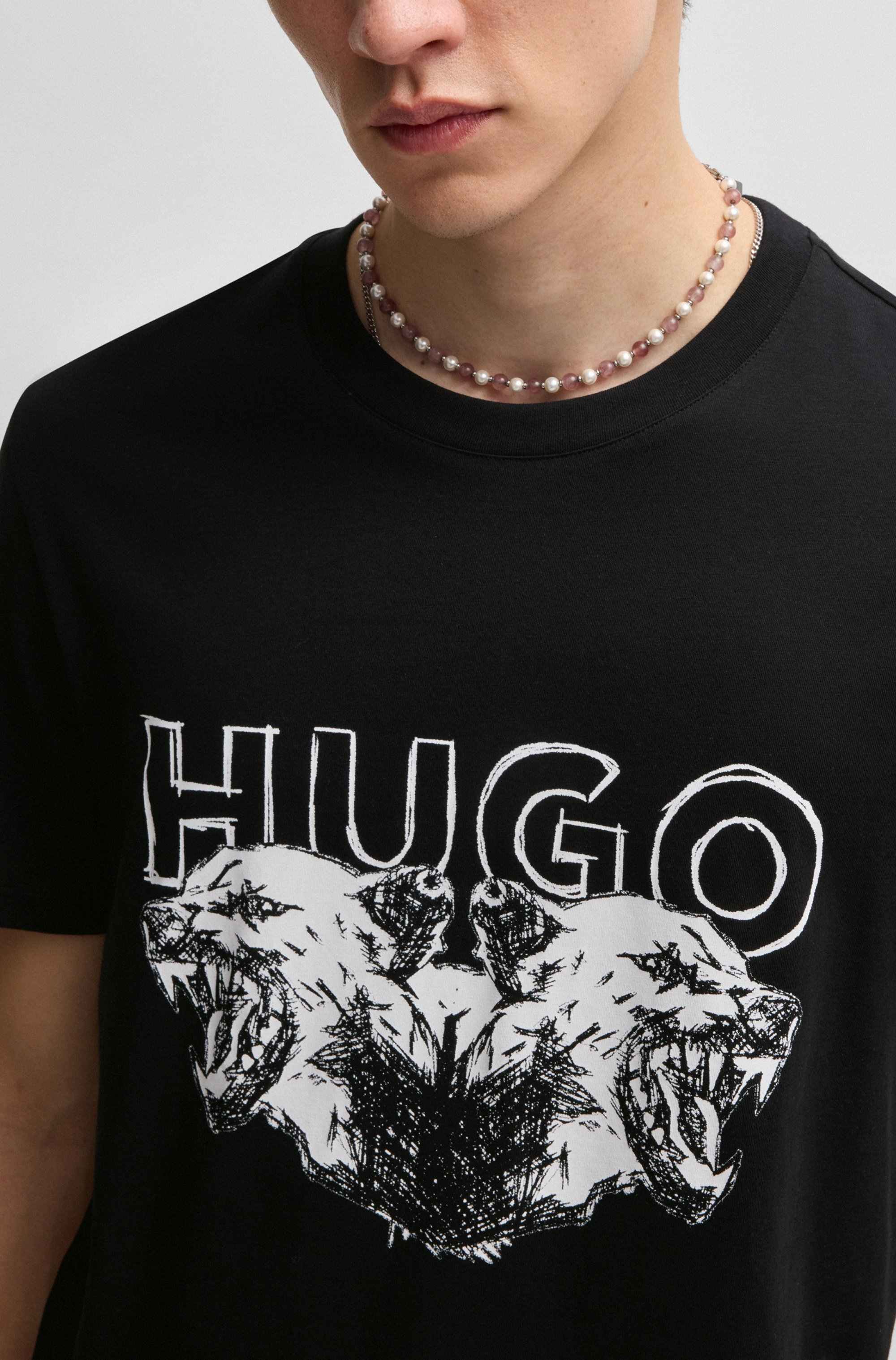Cotton-jersey T-shirt with logo and animal graphic