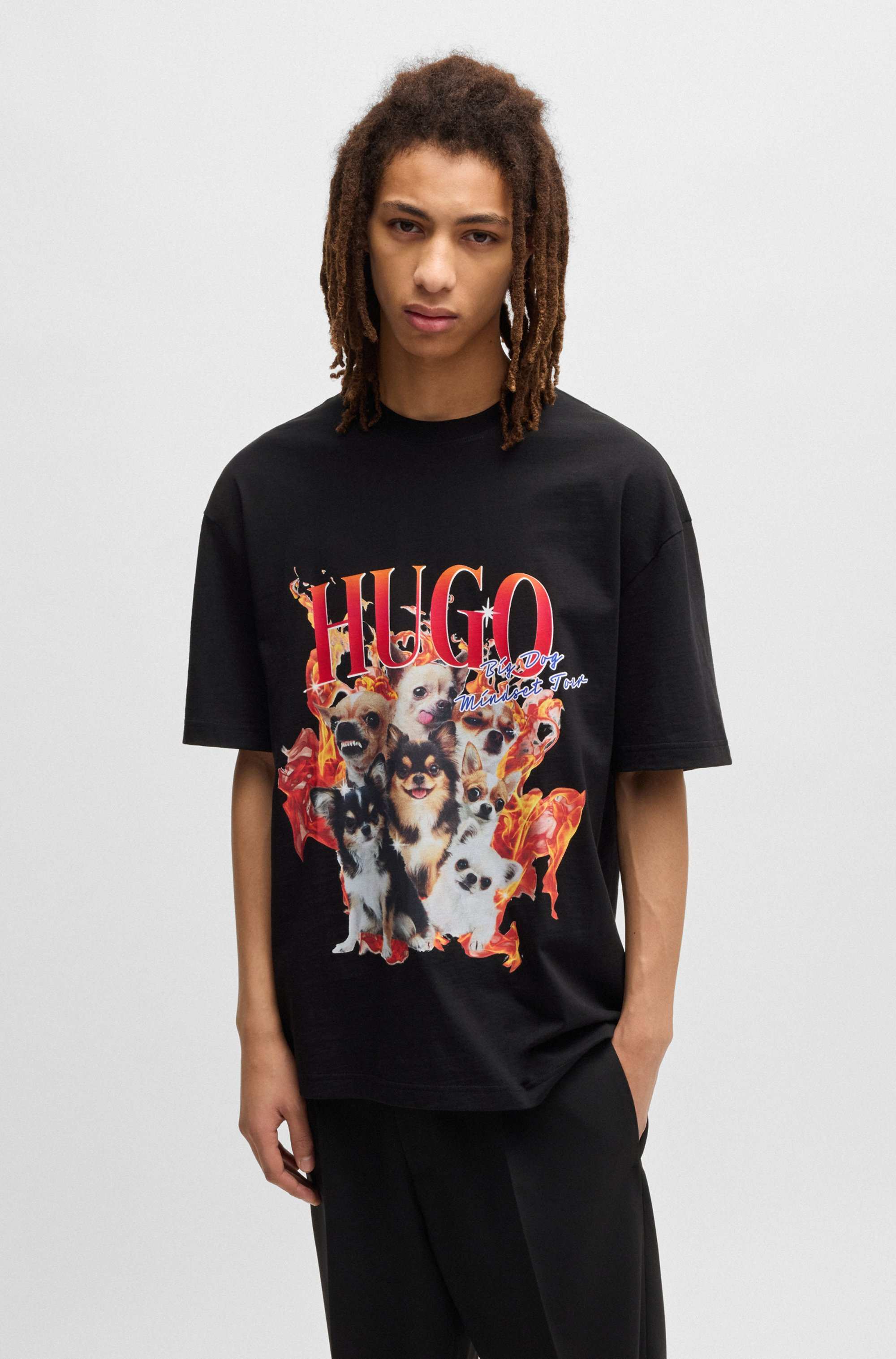 Oversized-fit T-shirt in cotton with dog graphics