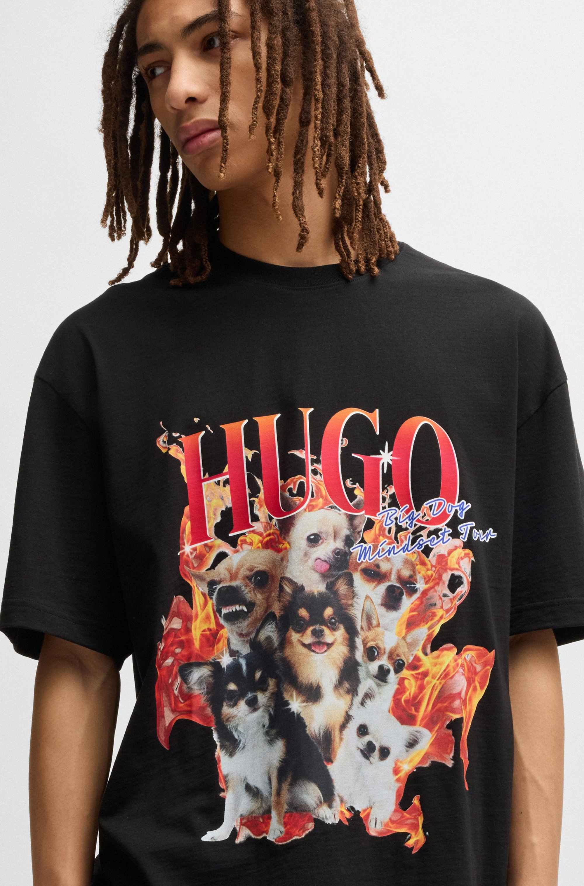 Oversized-fit T-shirt in cotton with dog graphics
