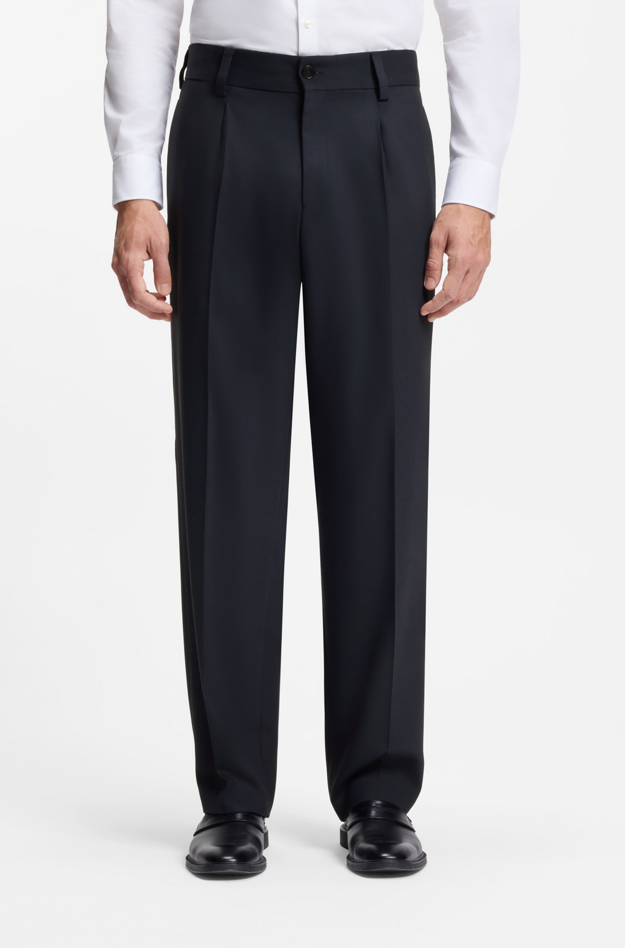 Modern-fit trousers in stretch twill with front crease