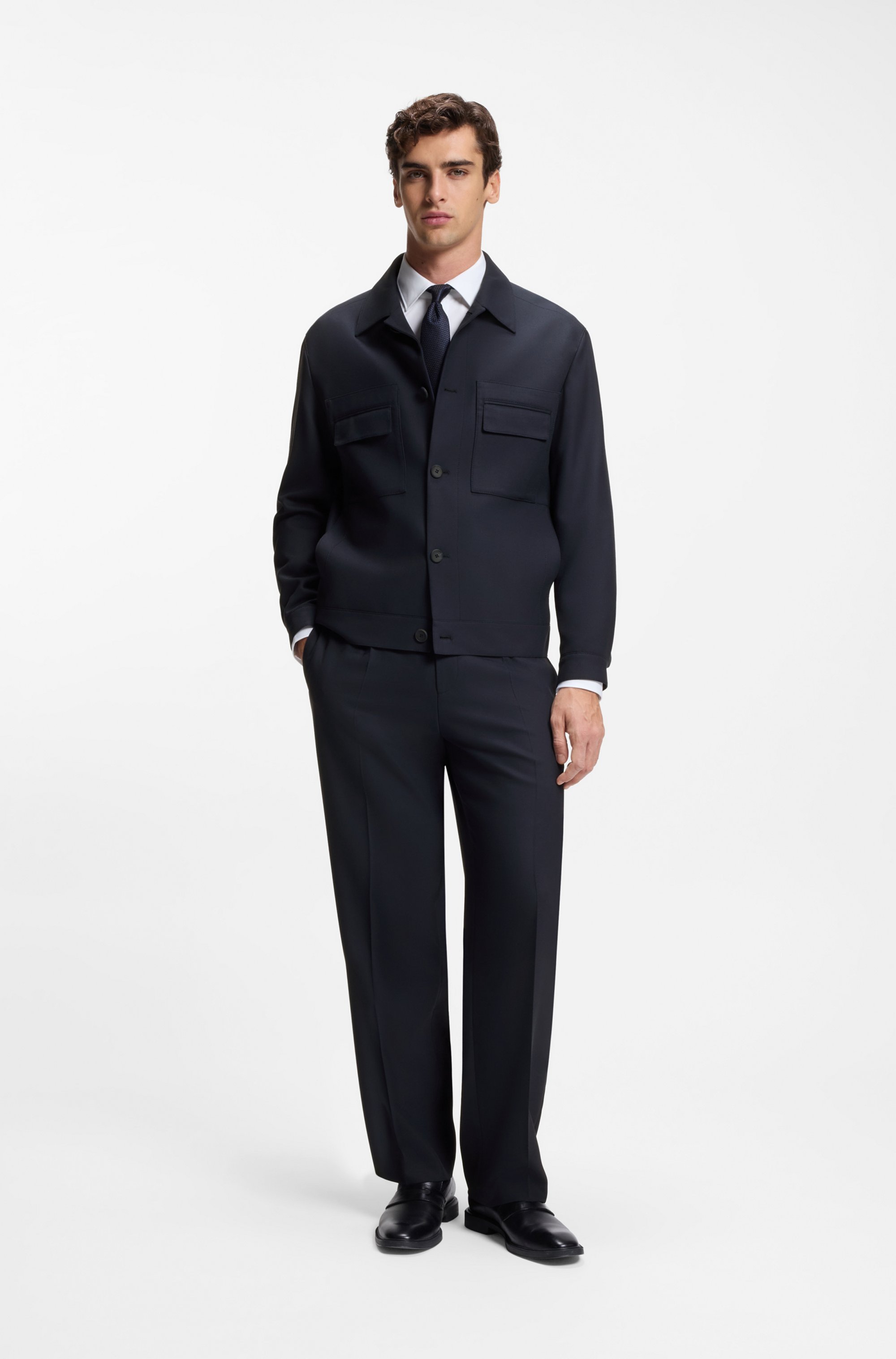 Modern-fit trousers in stretch twill with front crease