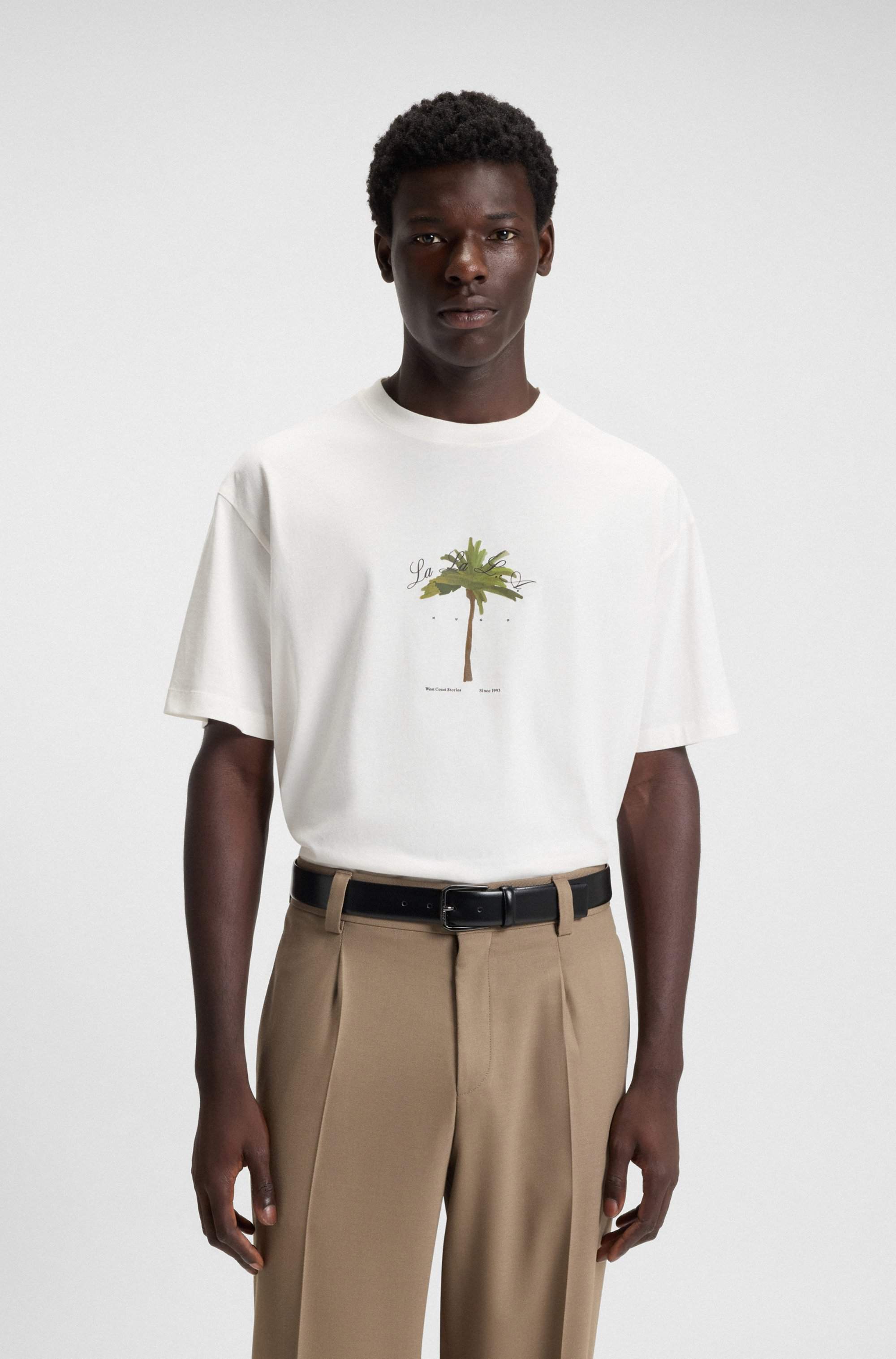 Cotton-jersey T-shirt with palm-tree print