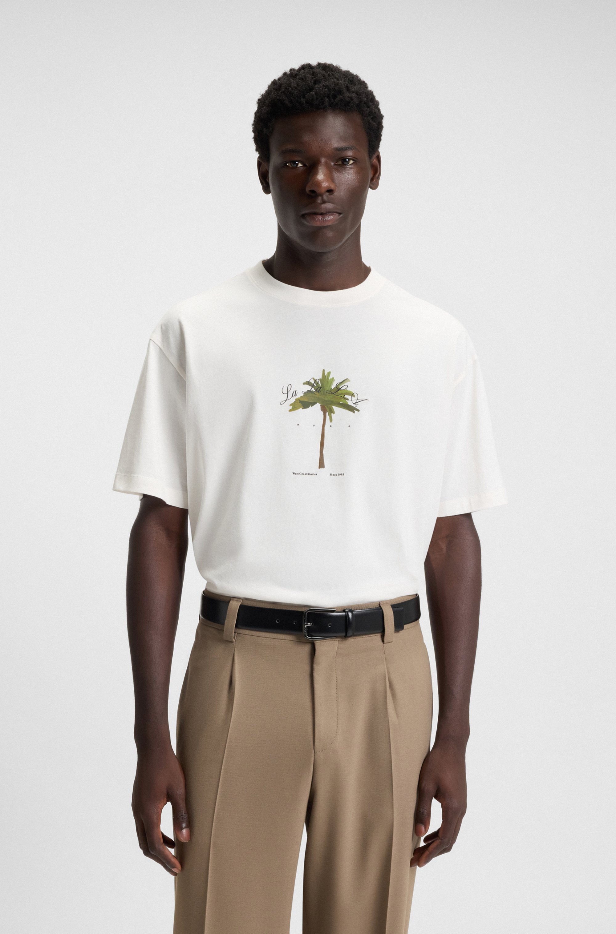 Cotton-jersey T-shirt with palm-tree print